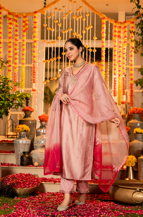 Blush Rose Dola Silk Suit Set