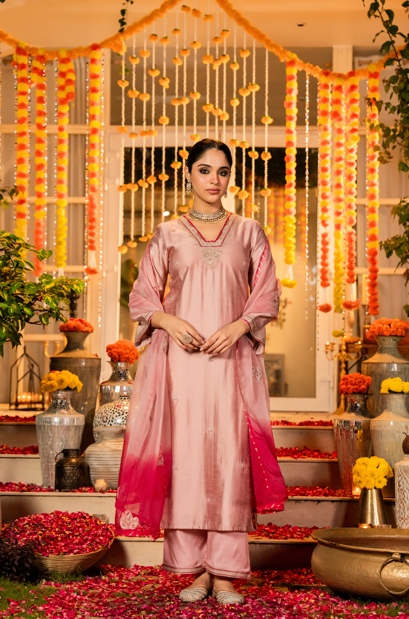 Blush Rose Dola Silk Suit Set