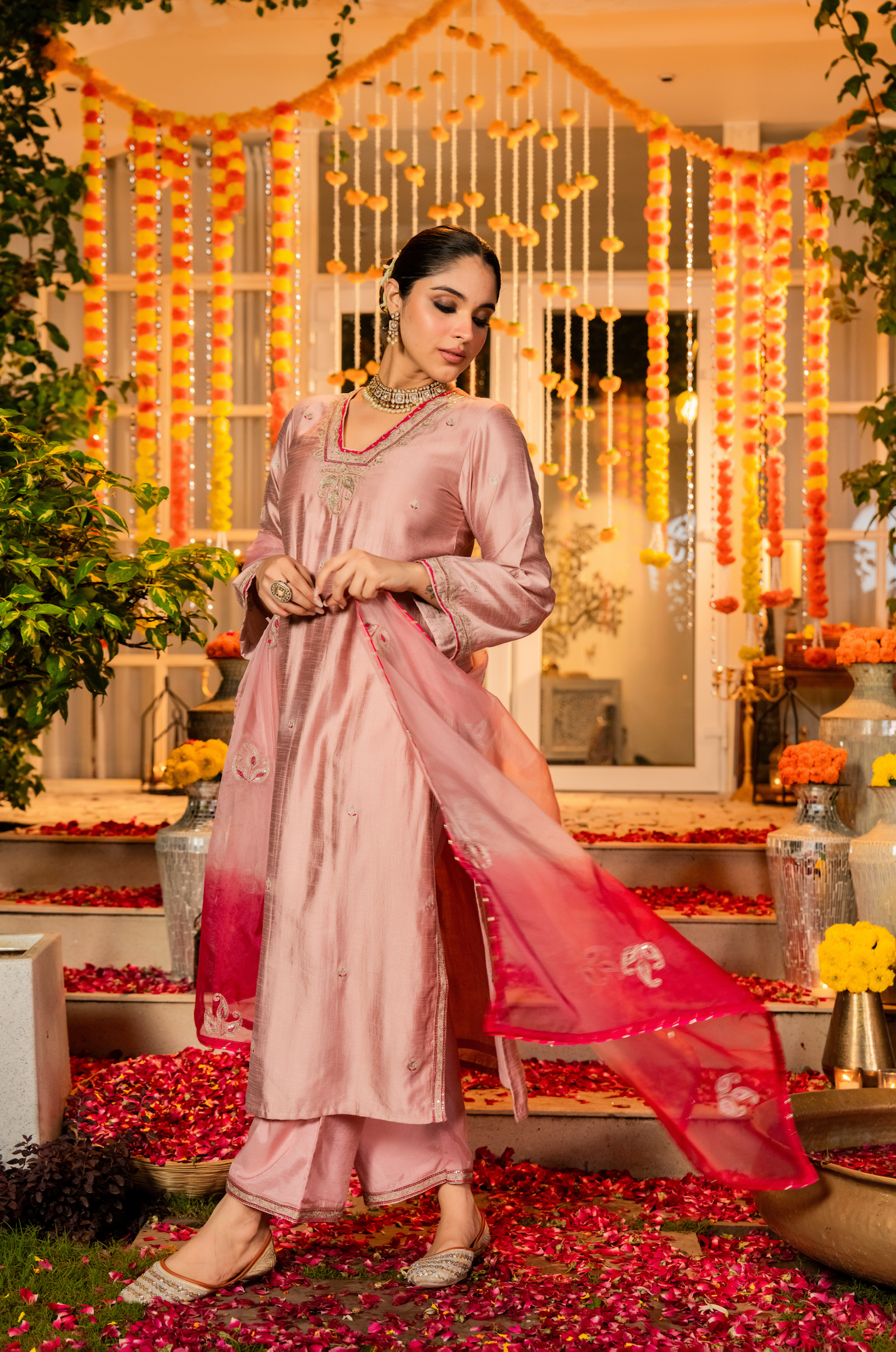 Blush Rose Dola Silk Suit Set