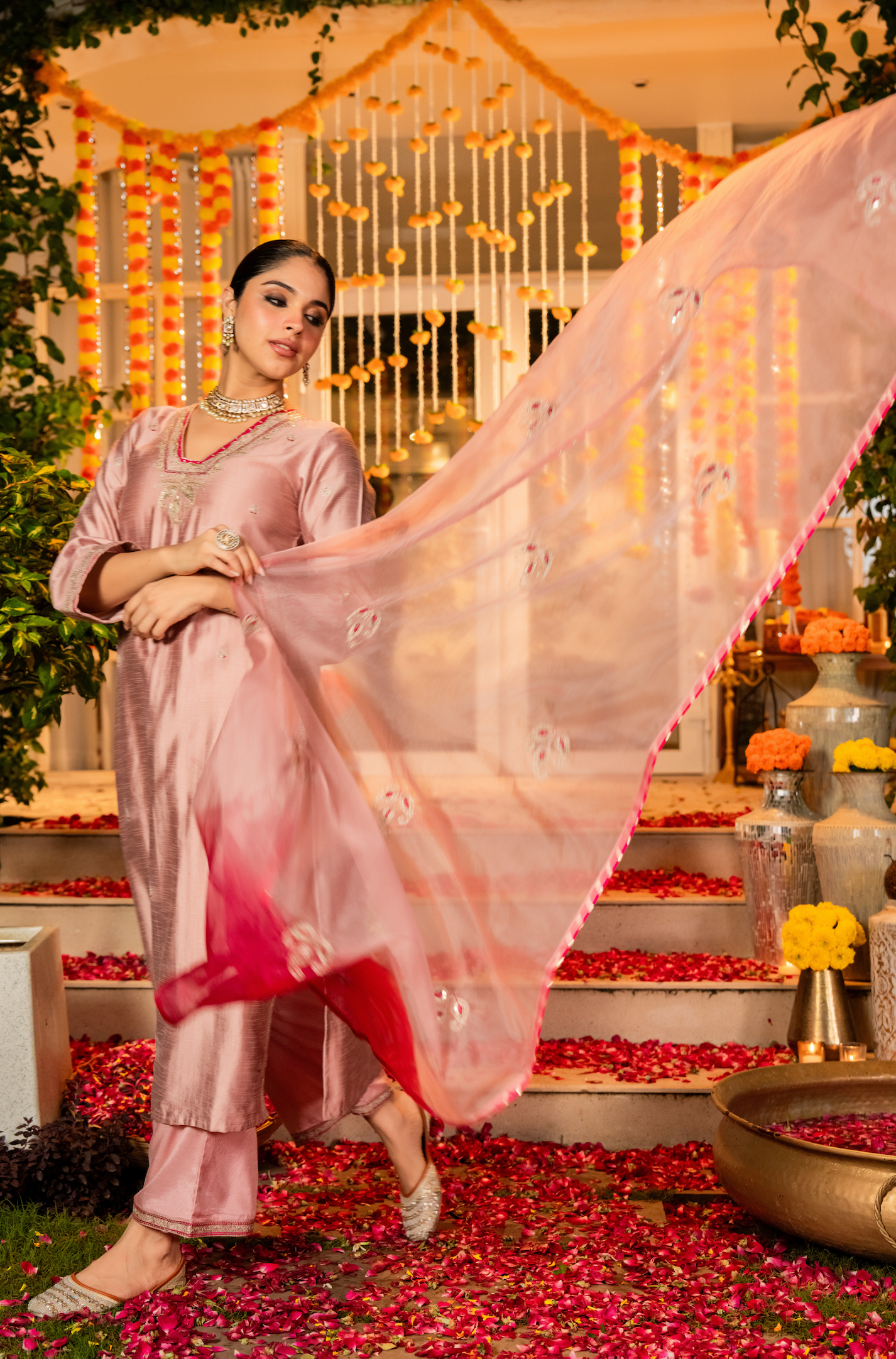 Blush Rose Dola Silk Suit Set
