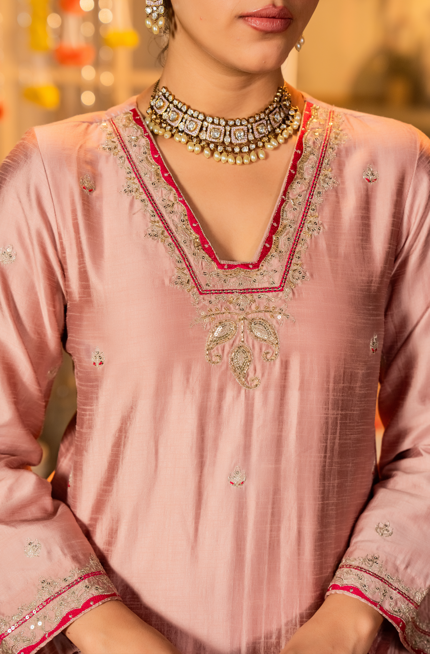 Blush Rose Dola Silk Suit Set