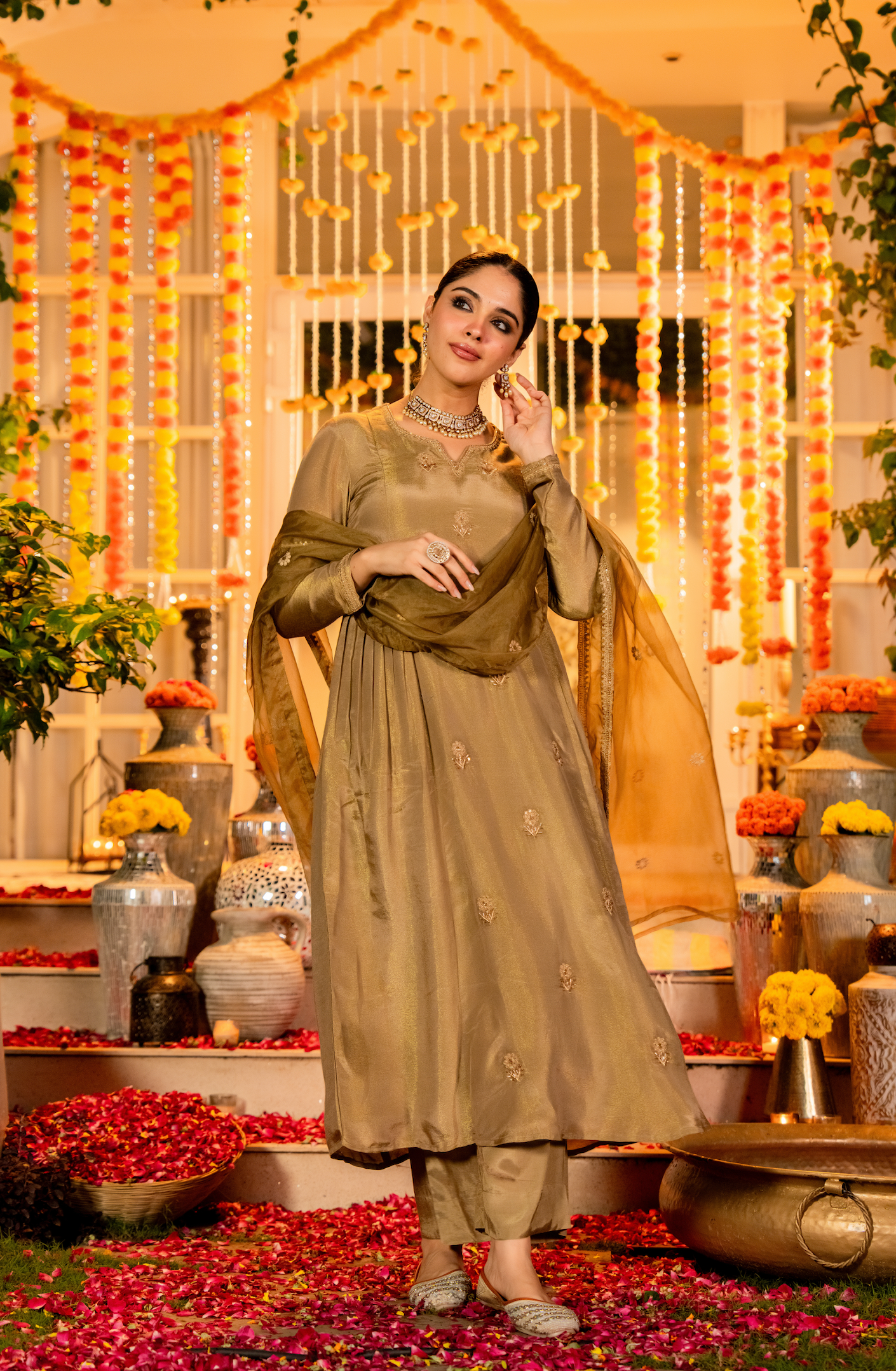 Dusky Gold Nazakat Tissue Suit Set