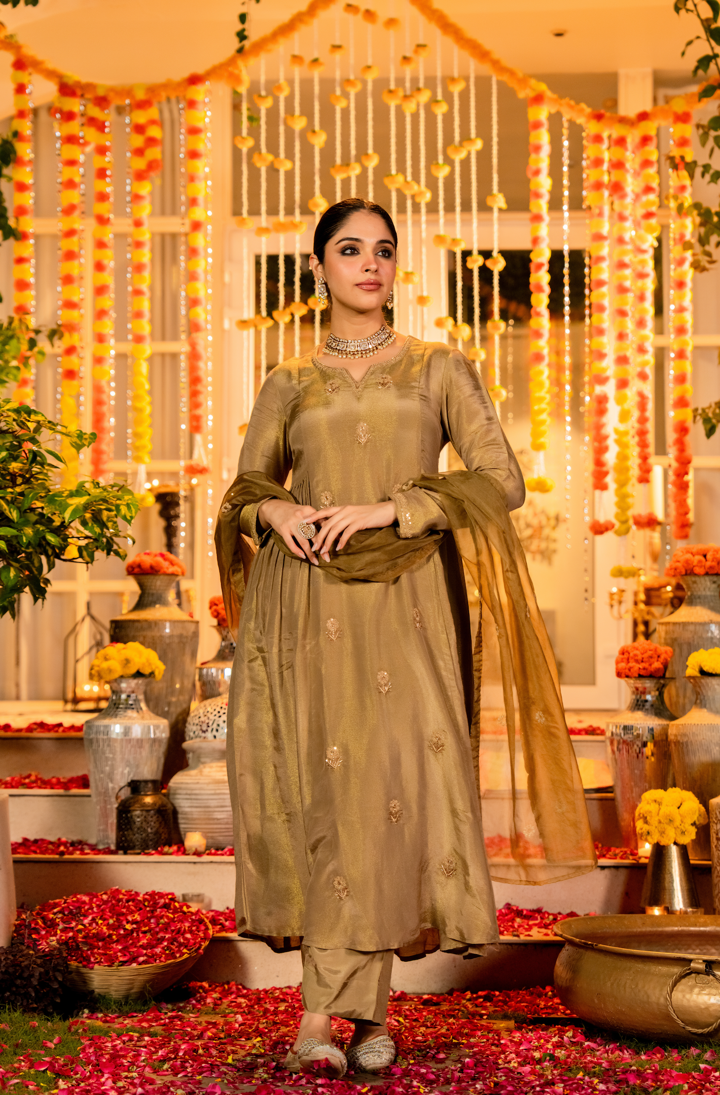 Dusky Gold Nazakat Tissue Suit Set