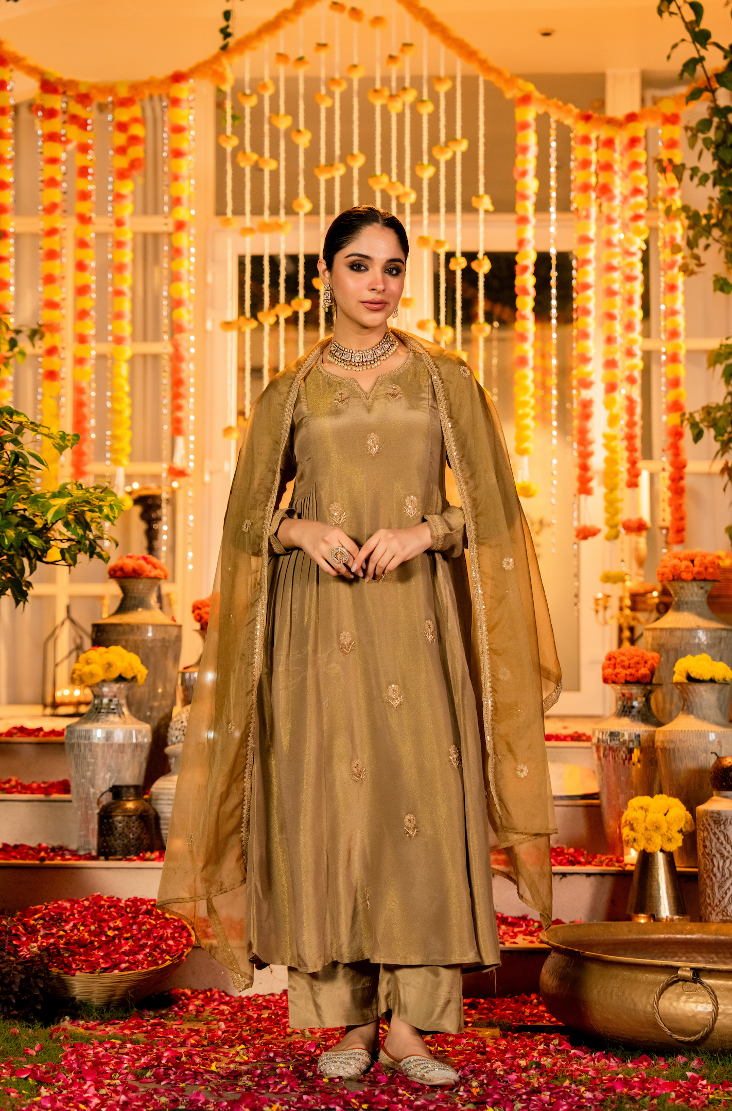 Dusky Gold Nazakat Tissue Suit Set