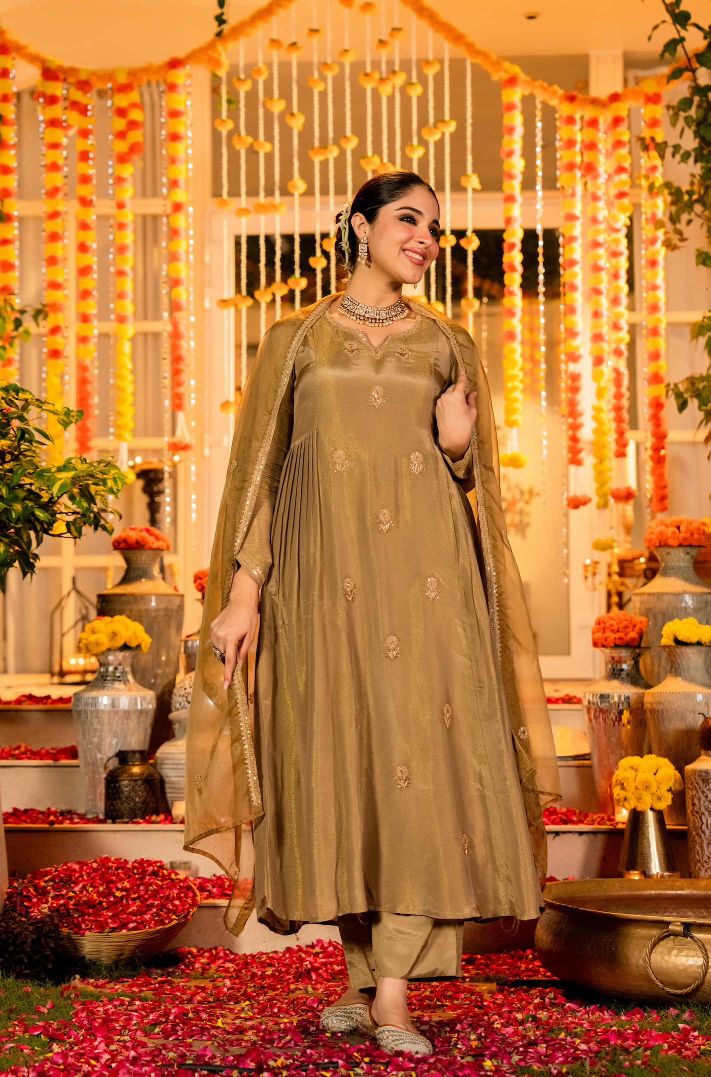 Dusky Gold Nazakat Tissue Suit Set