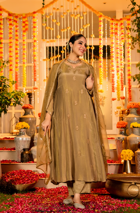 Dusky Gold Nazakat Tissue Suit Set