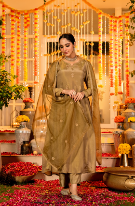 Dusky Gold Nazakat Tissue Suit Set
