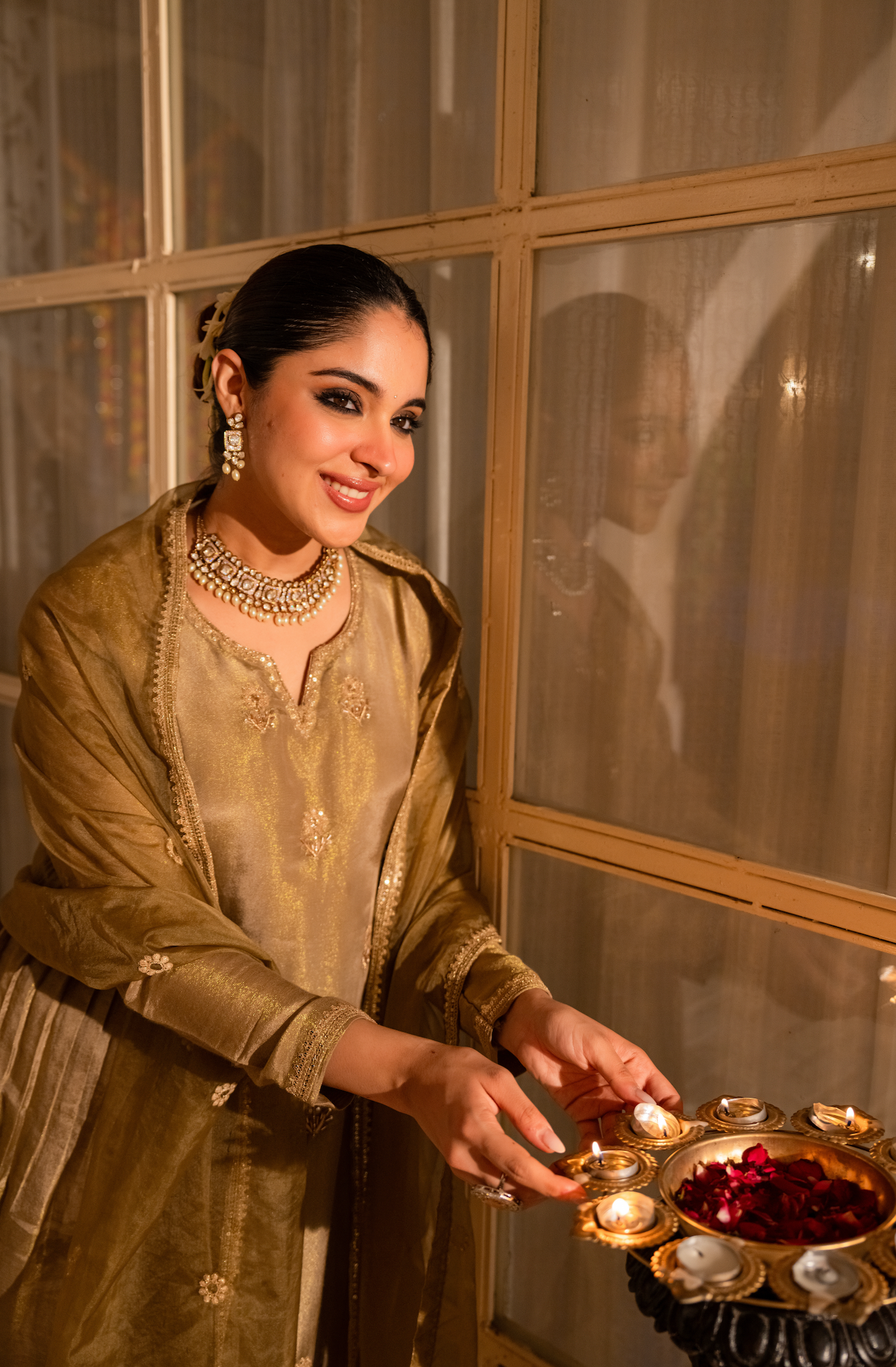 Dusky Gold Nazakat Tissue Suit Set