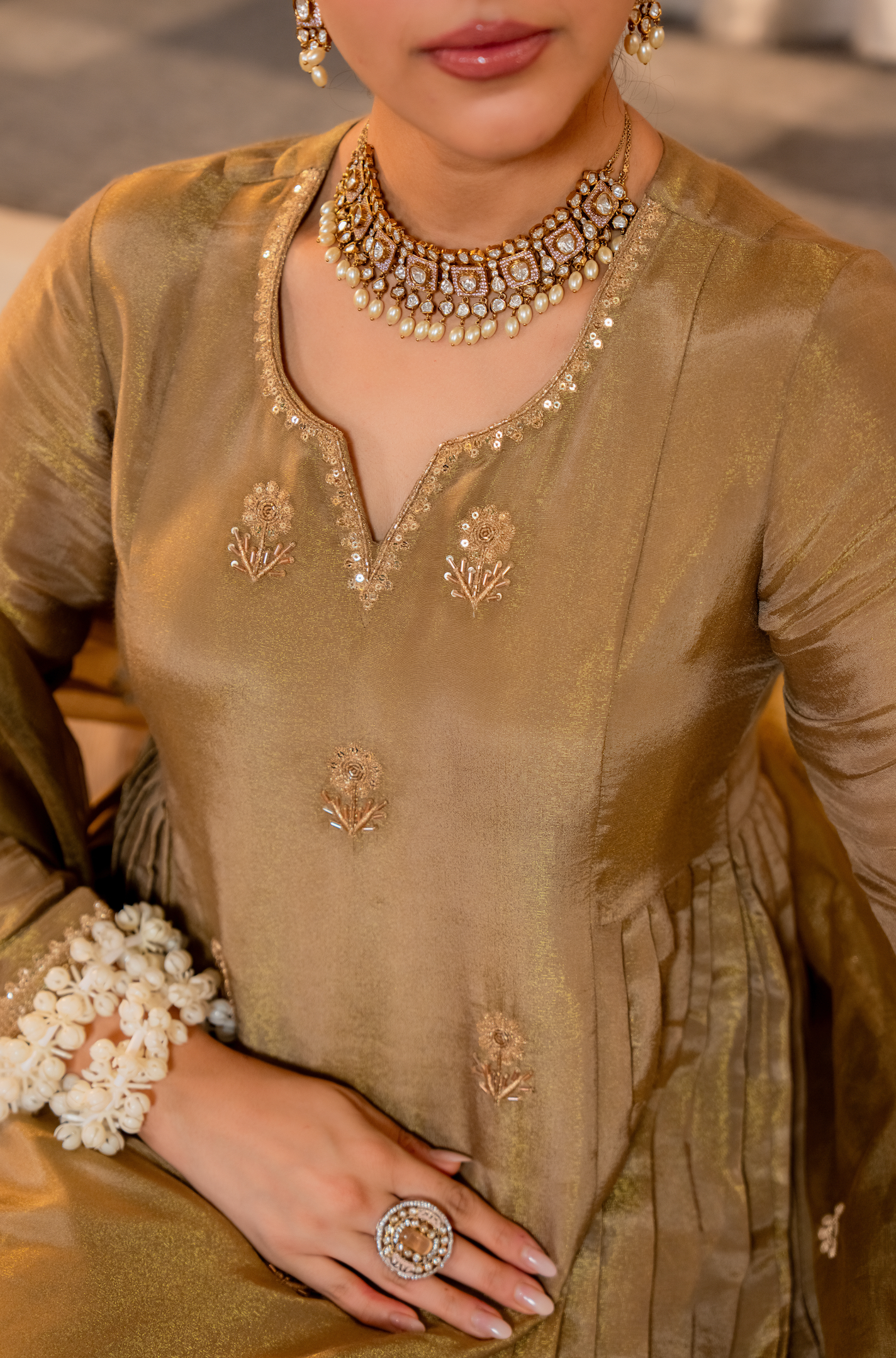 Dusky Gold Nazakat Tissue Suit Set