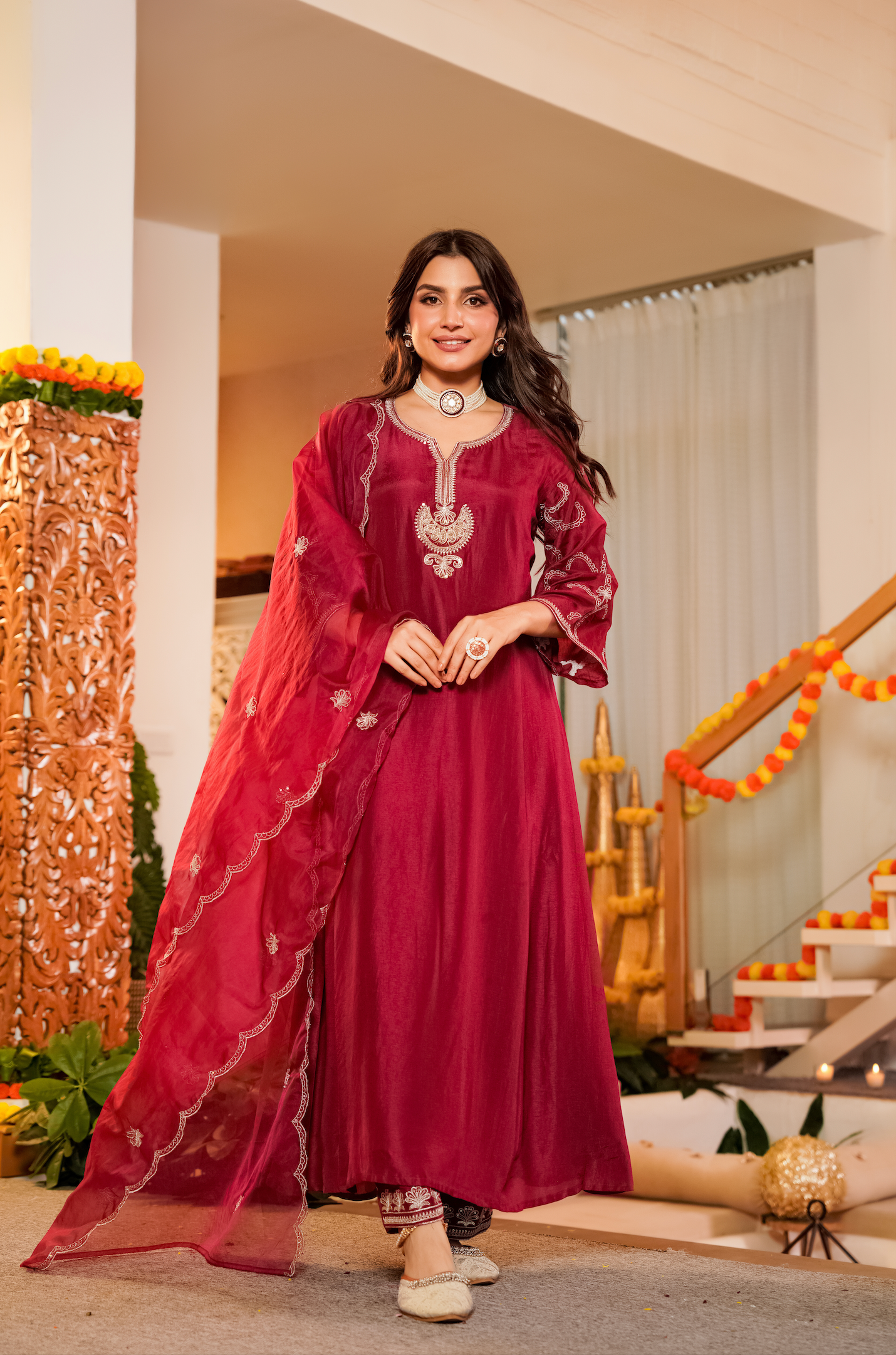 Crimson Royale Silk Suit Set