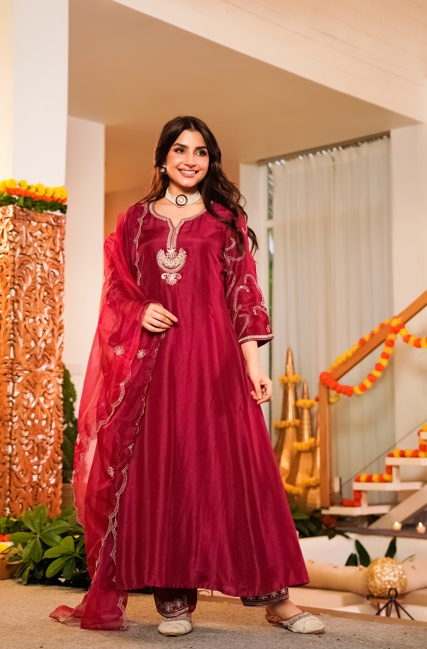 Crimson Royale Silk Suit Set