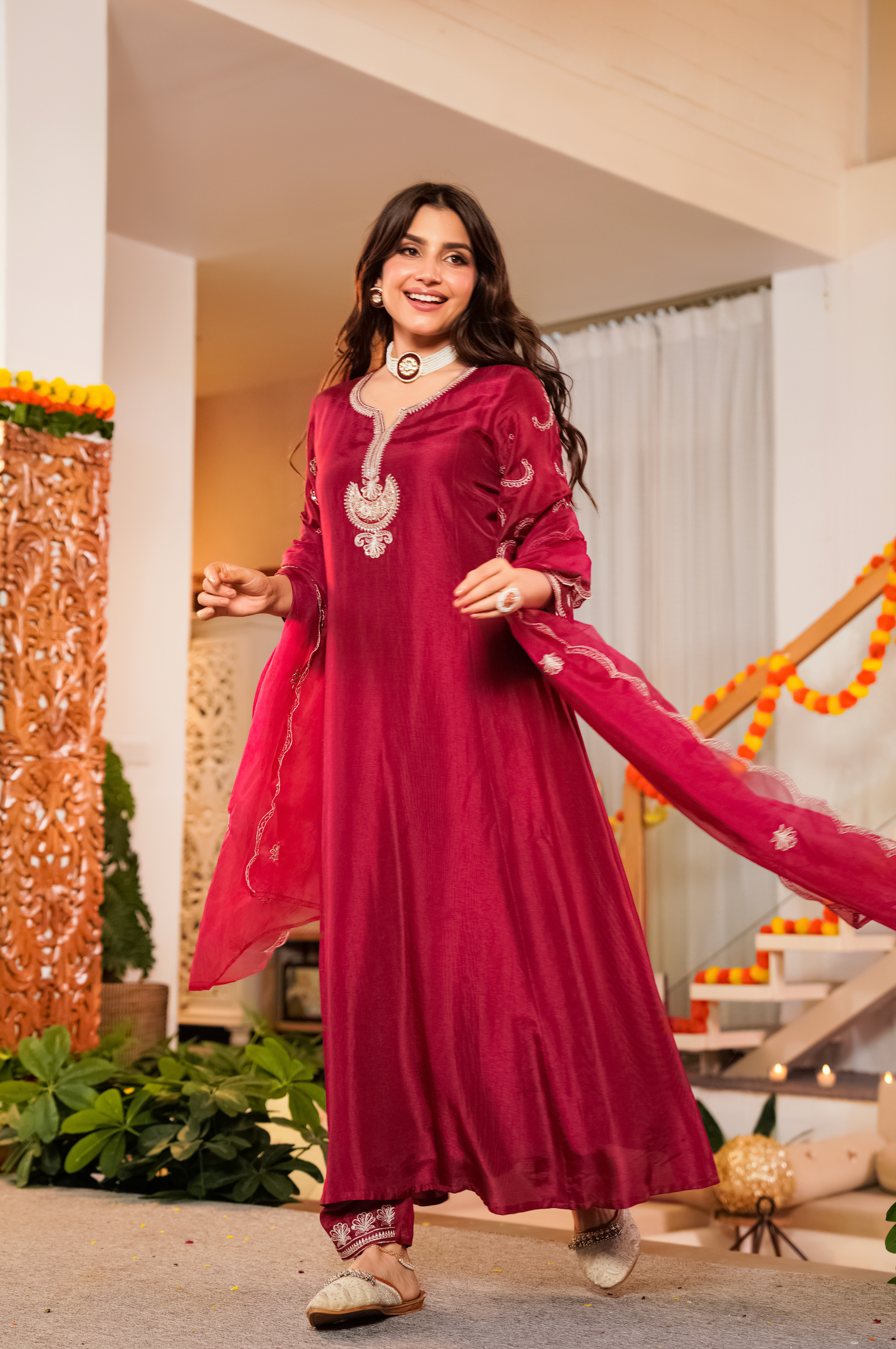 Crimson Royale Silk Suit Set