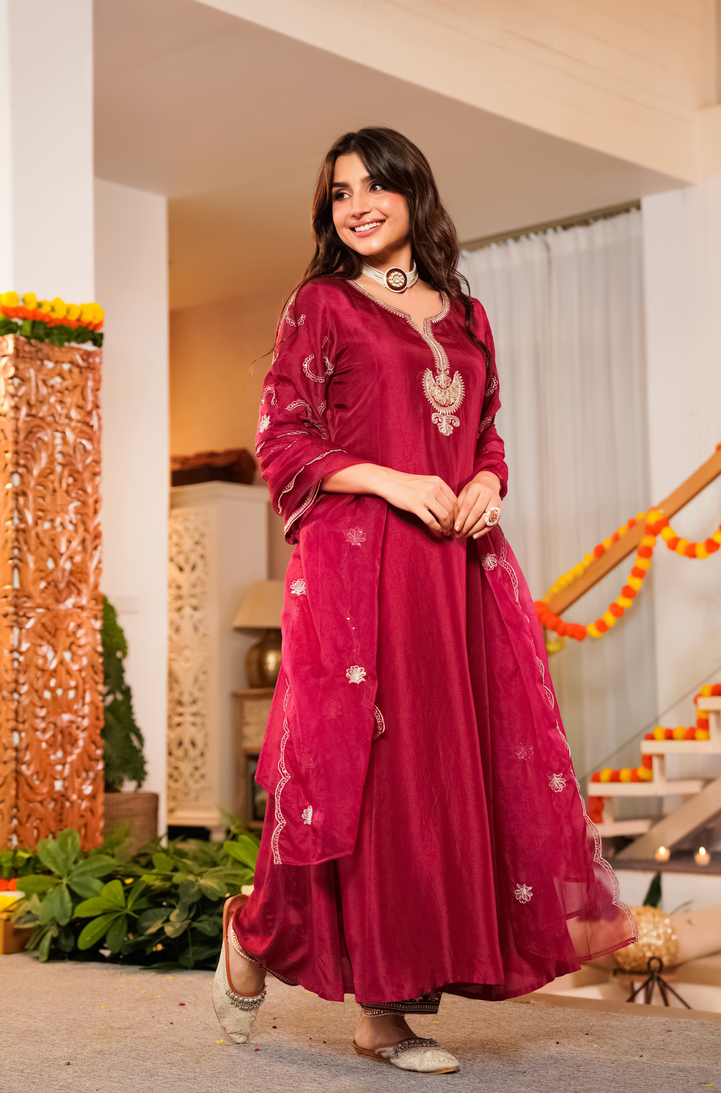 Crimson Royale Silk Suit Set