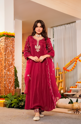 Crimson Royale Silk Suit Set
