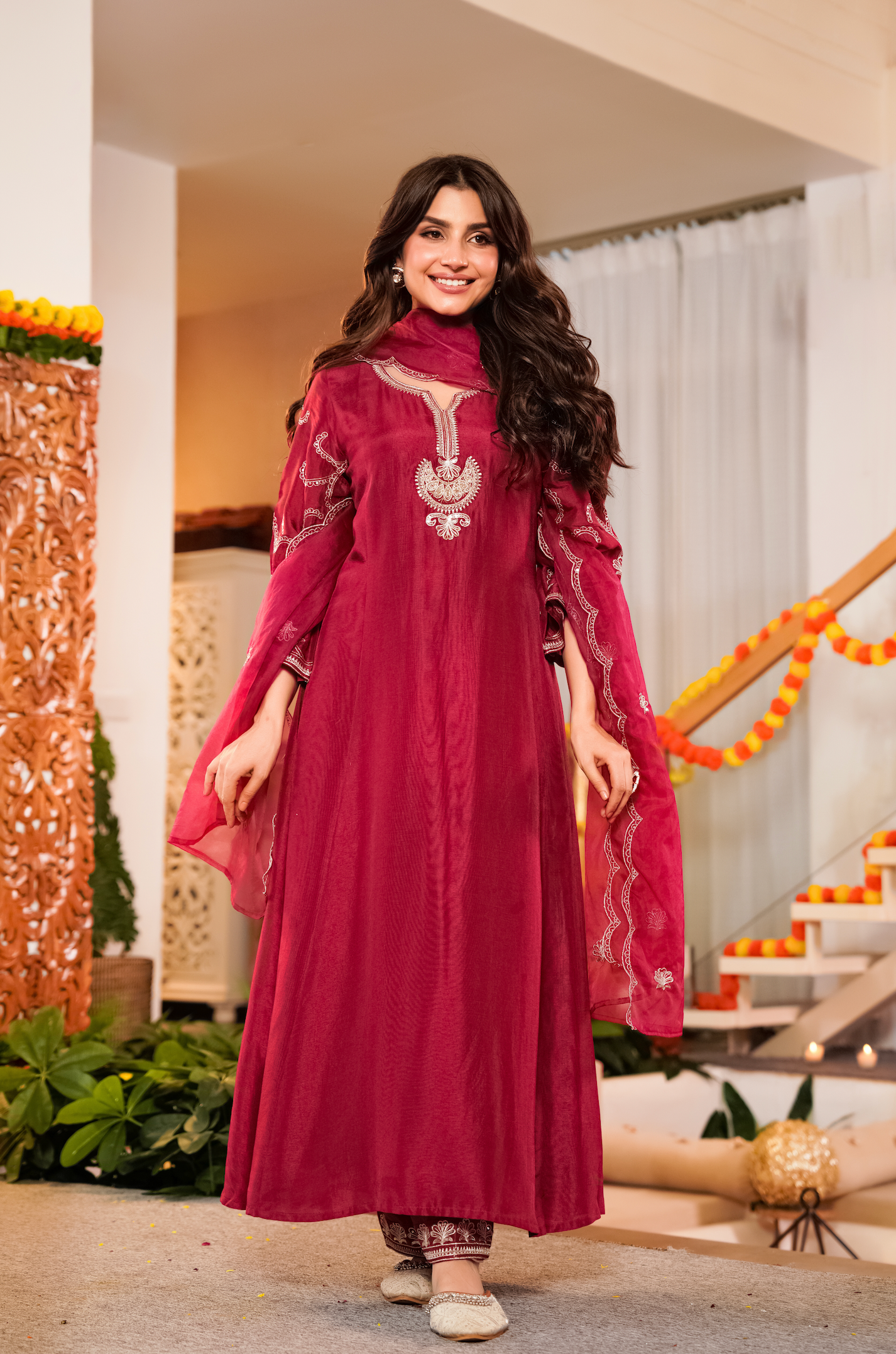Crimson Royale Silk Suit Set