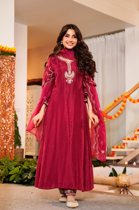 Crimson Royale Silk Suit Set