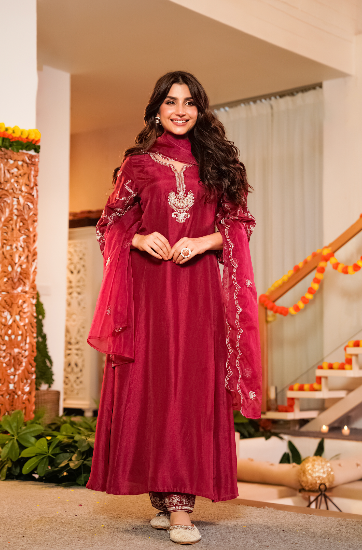 Crimson Royale Silk Suit Set