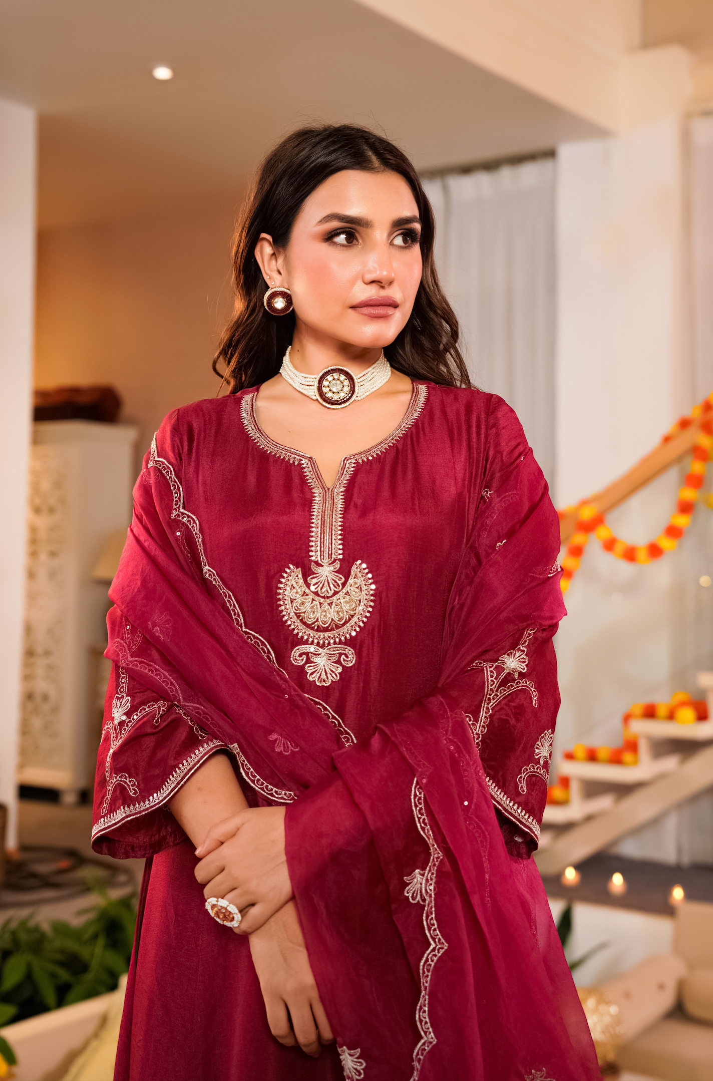 Crimson Royale Silk Suit Set