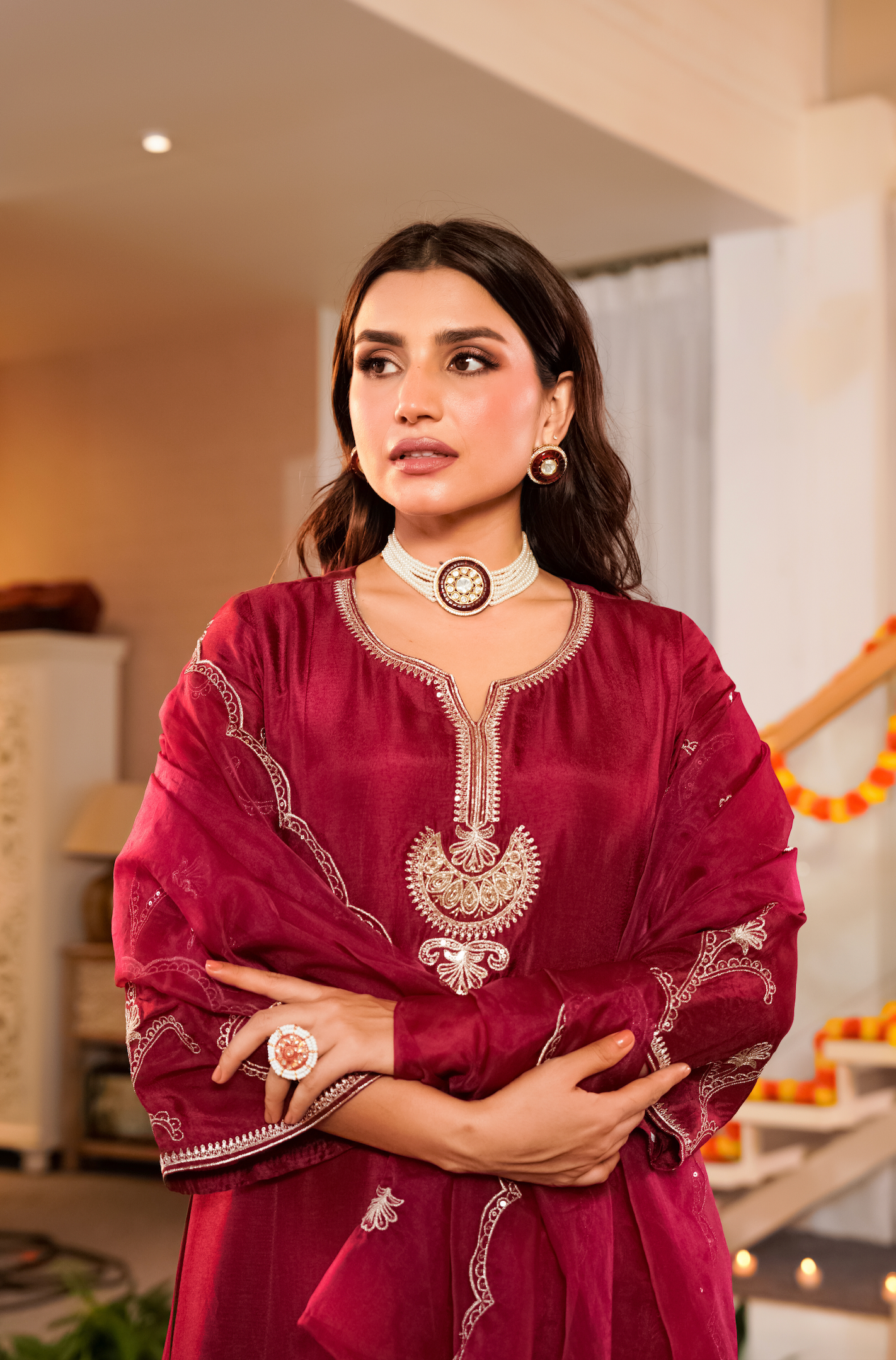 Crimson Royale Silk Suit Set