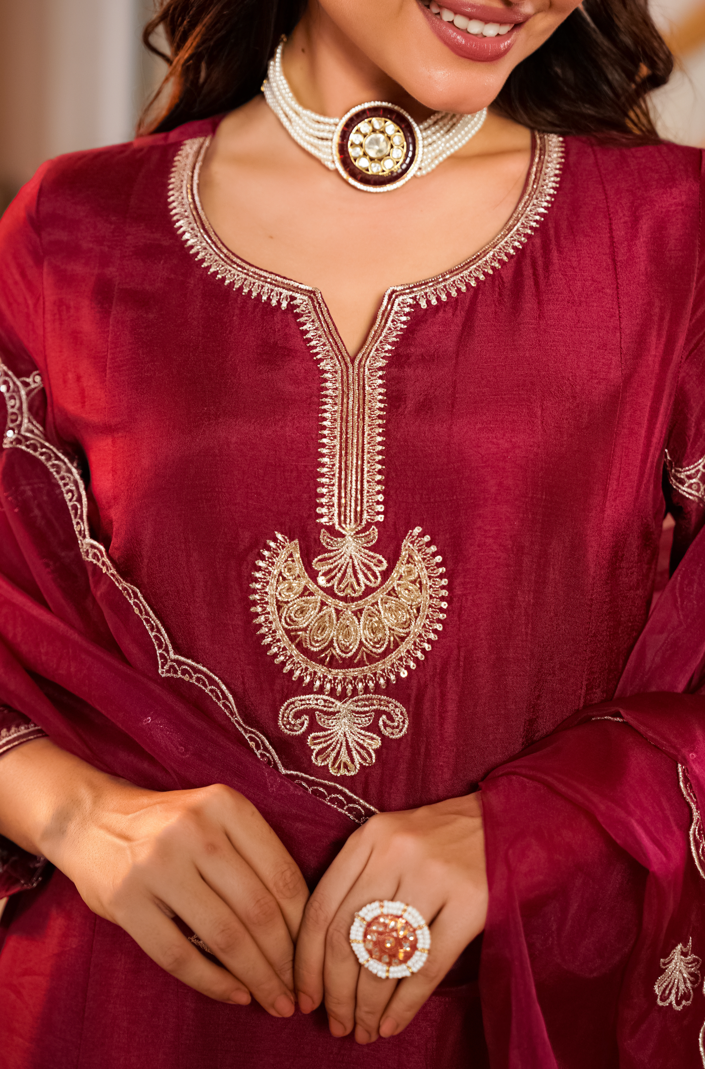 Crimson Royale Silk Suit Set