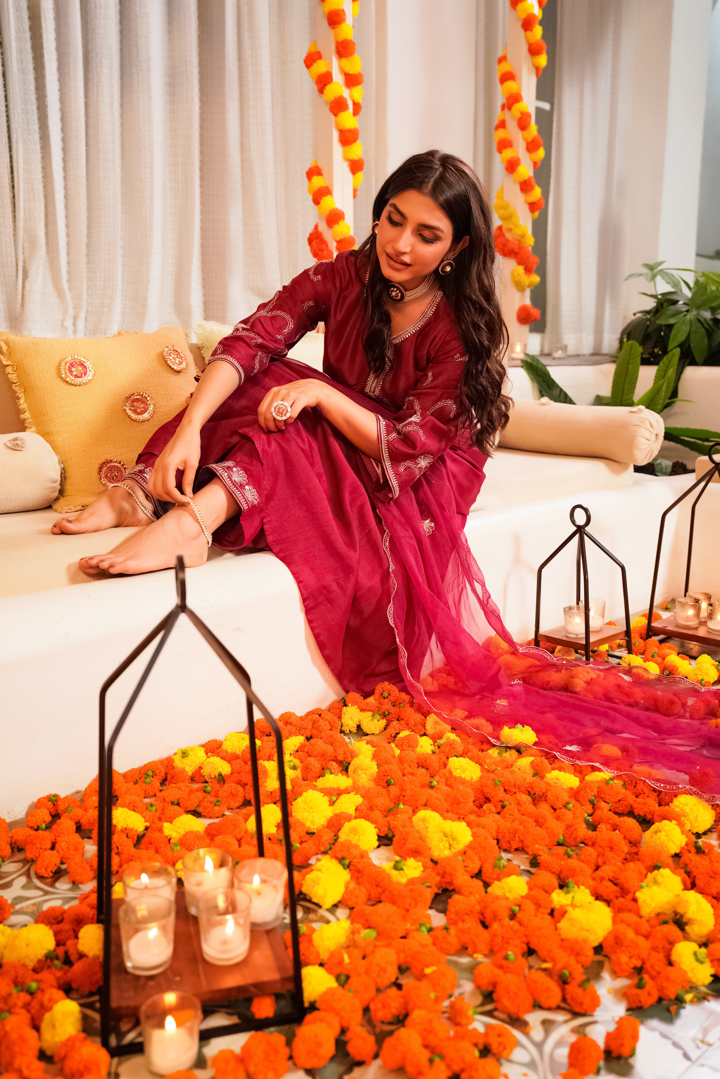 Crimson Royale Silk Suit Set