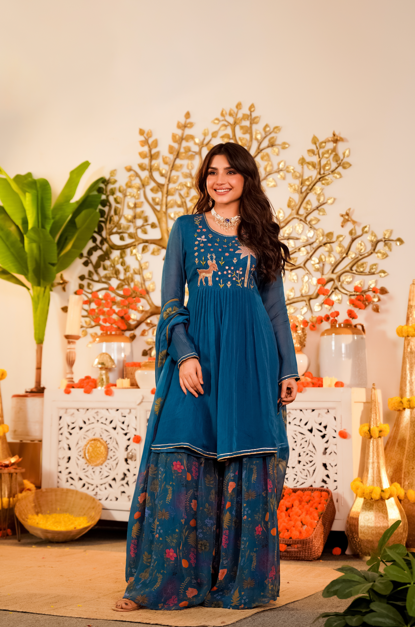 Teal Ethereal Organza Suit Set