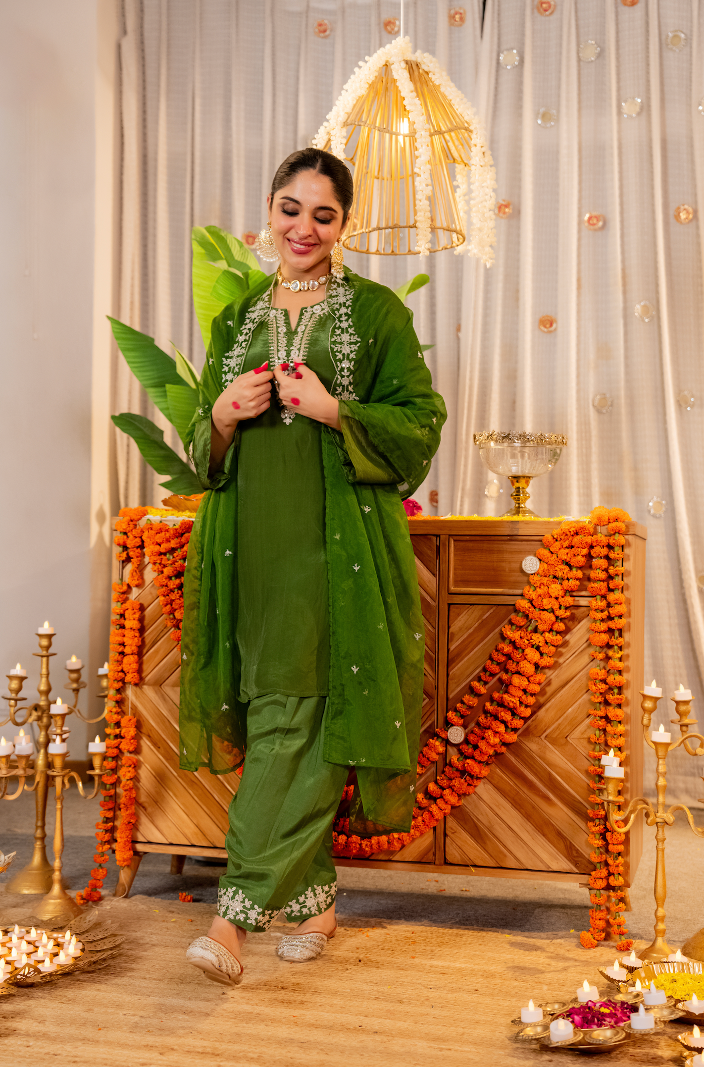 Emerald Whisper Organza Suit Set