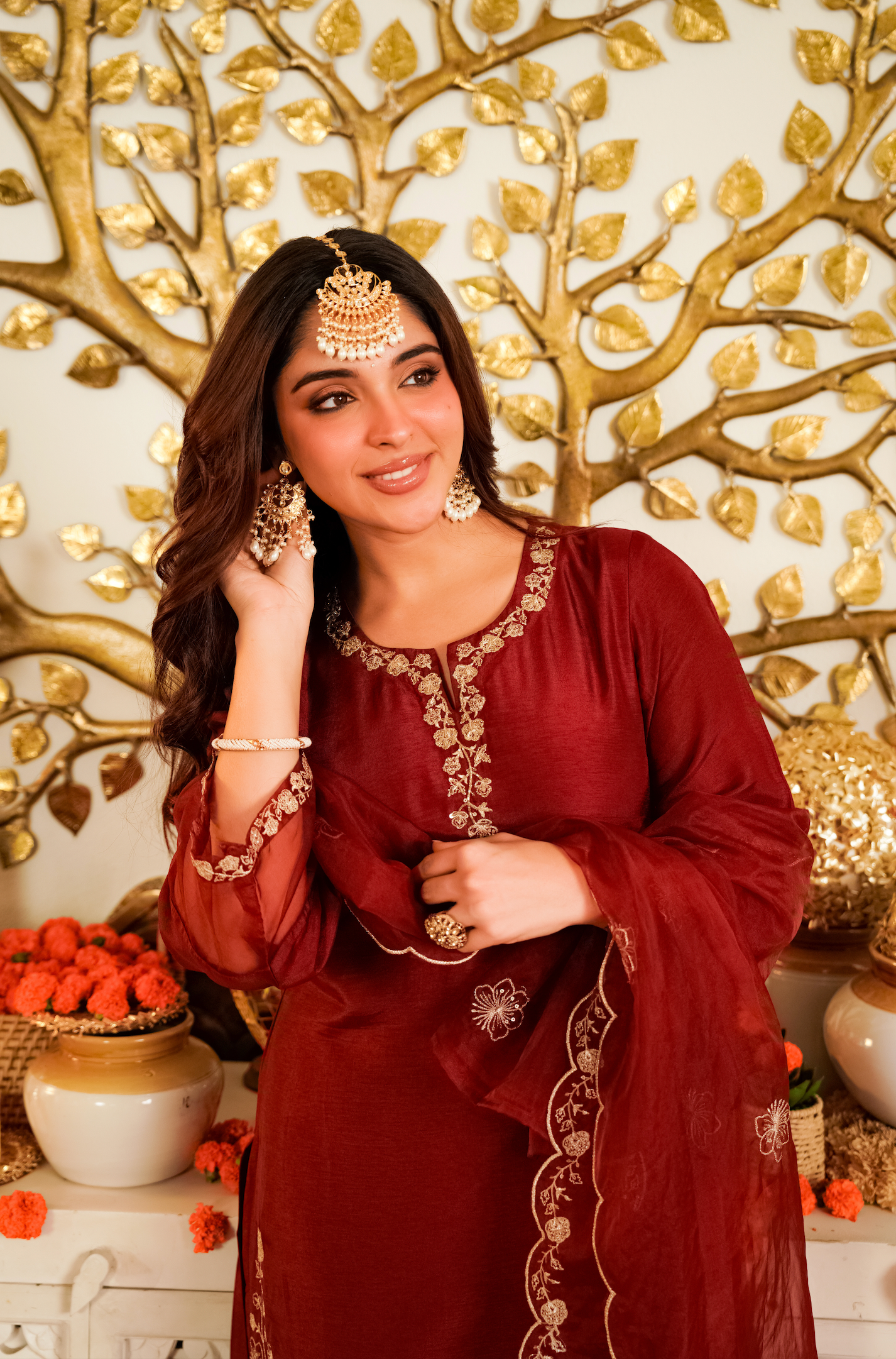 Crimson Royale Russian Silk Suit Set