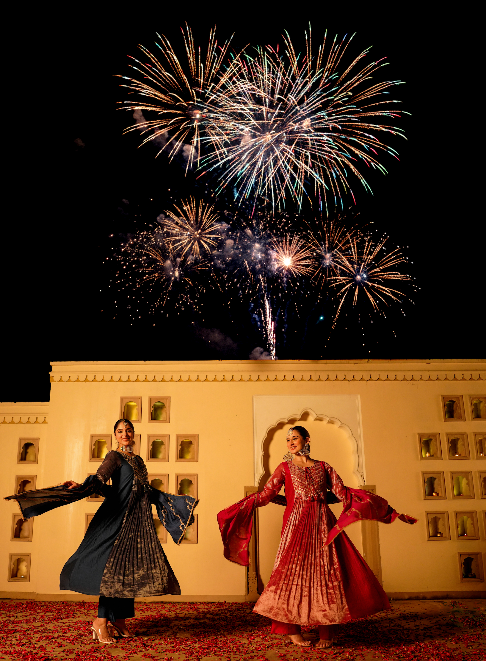 Midnight Bloom Flared Chanderi Suit Set