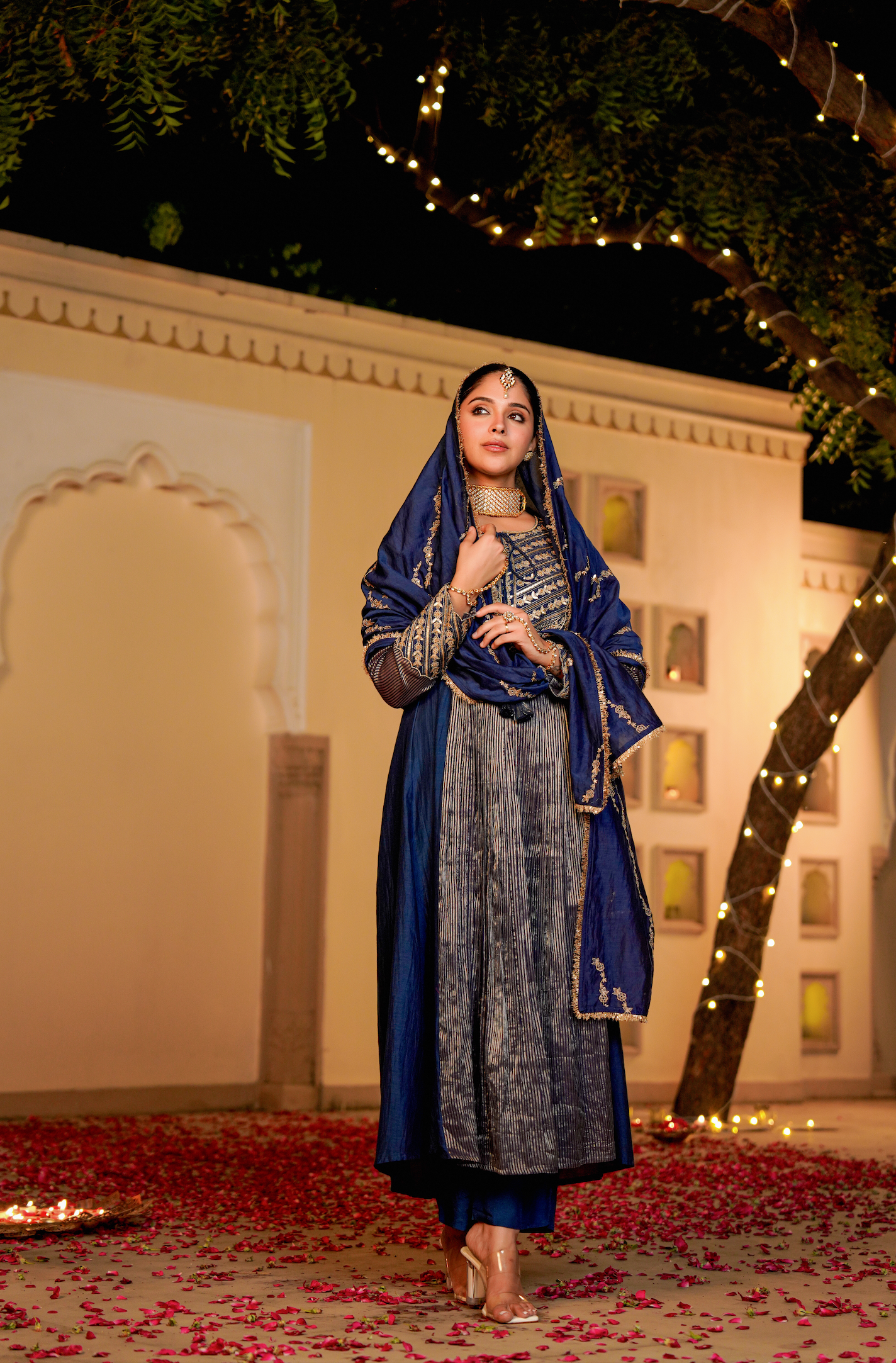 Midnight Bloom Flared Chanderi Suit Set