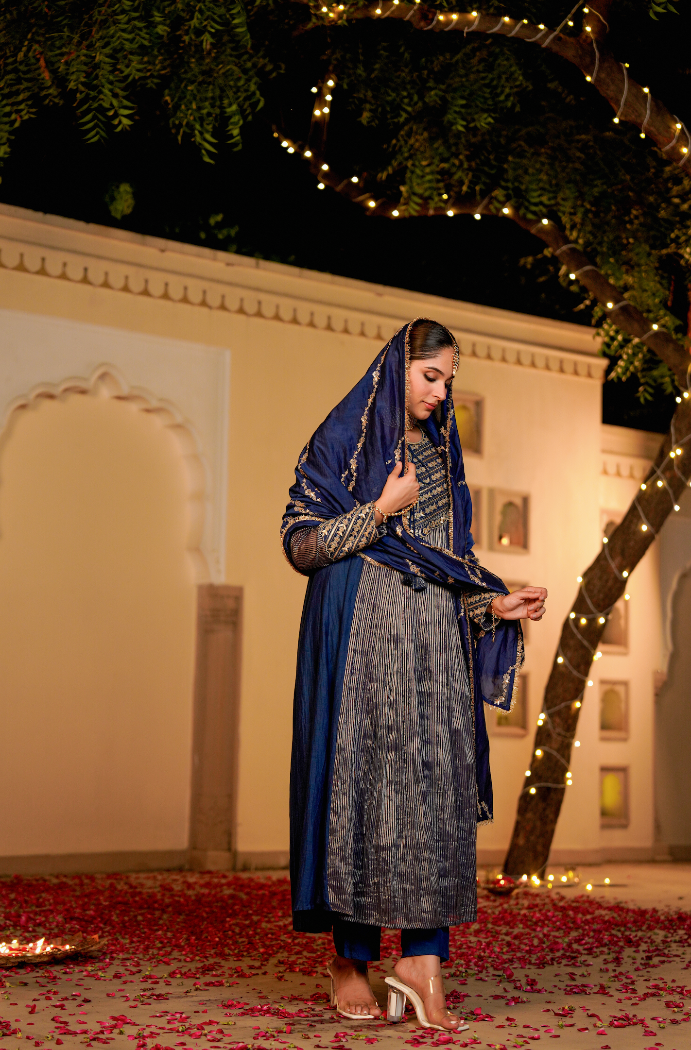 Midnight Bloom Flared Chanderi Suit Set