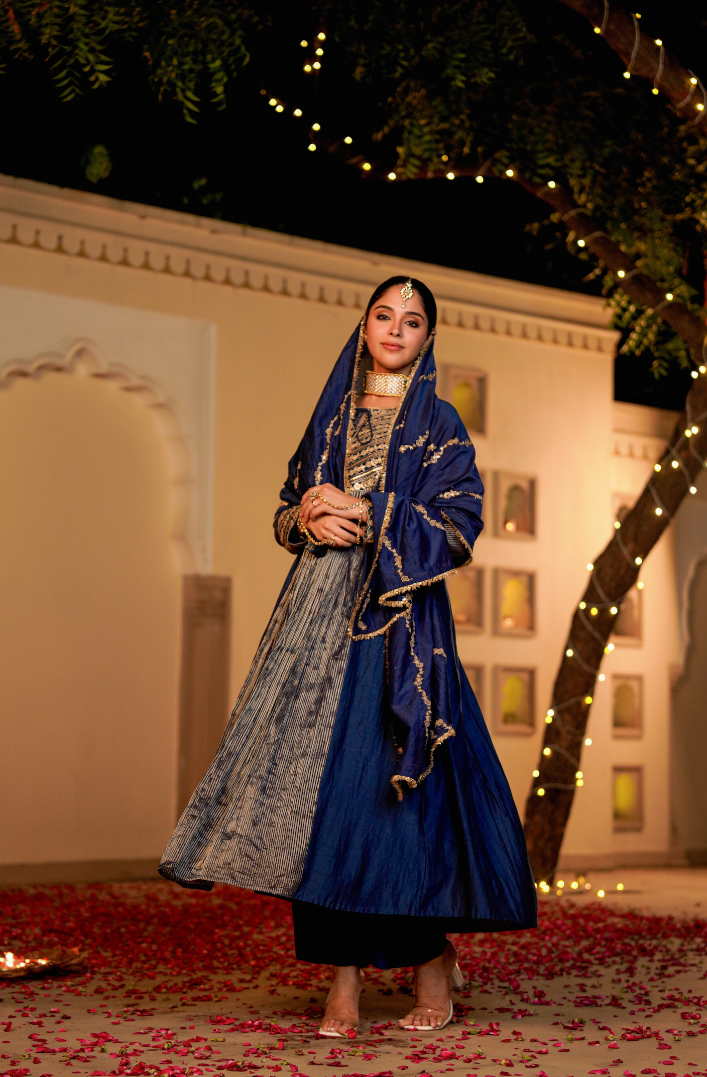 Midnight Bloom Flared Chanderi Suit Set