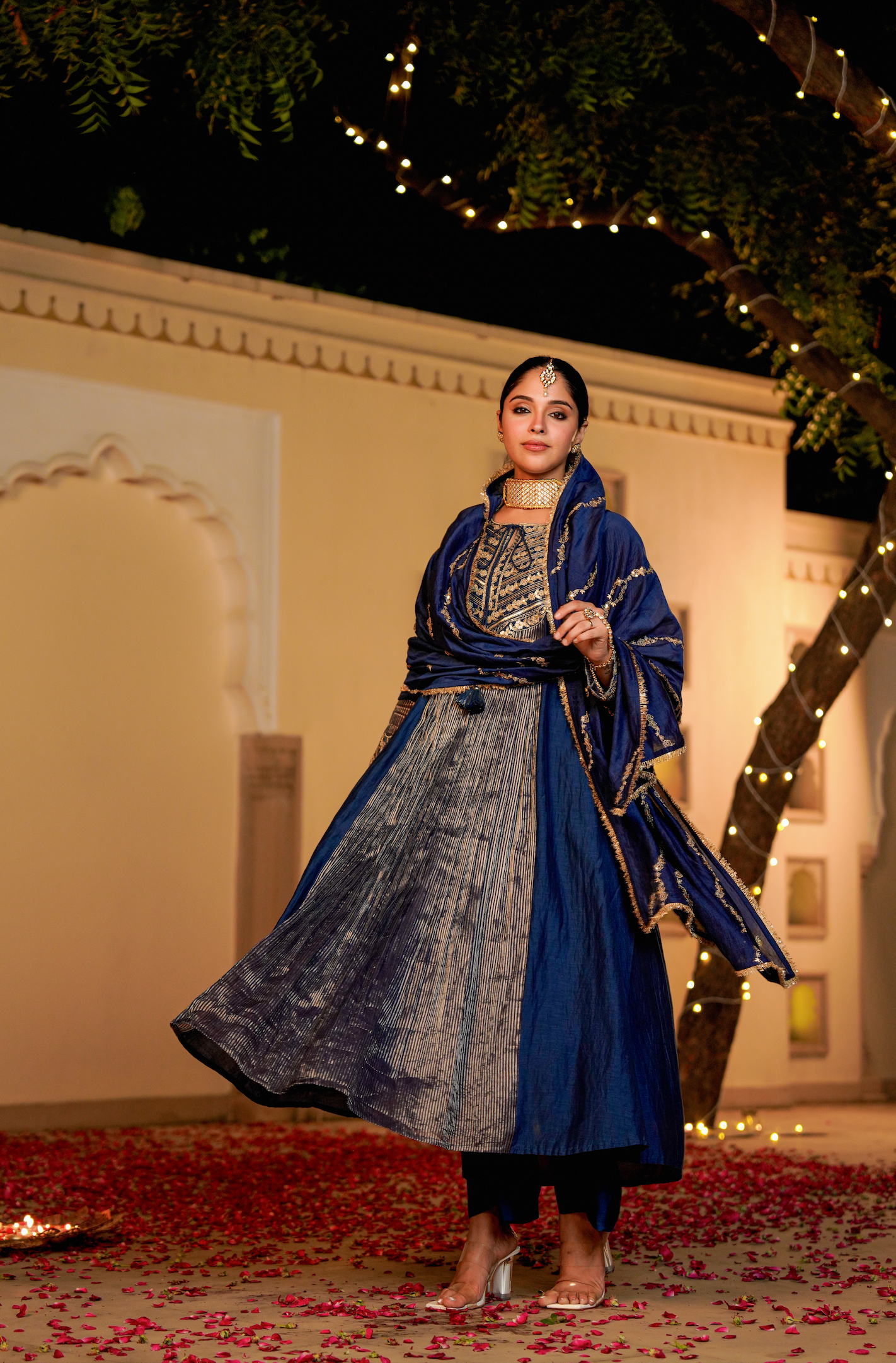 Midnight Bloom Flared Chanderi Suit Set