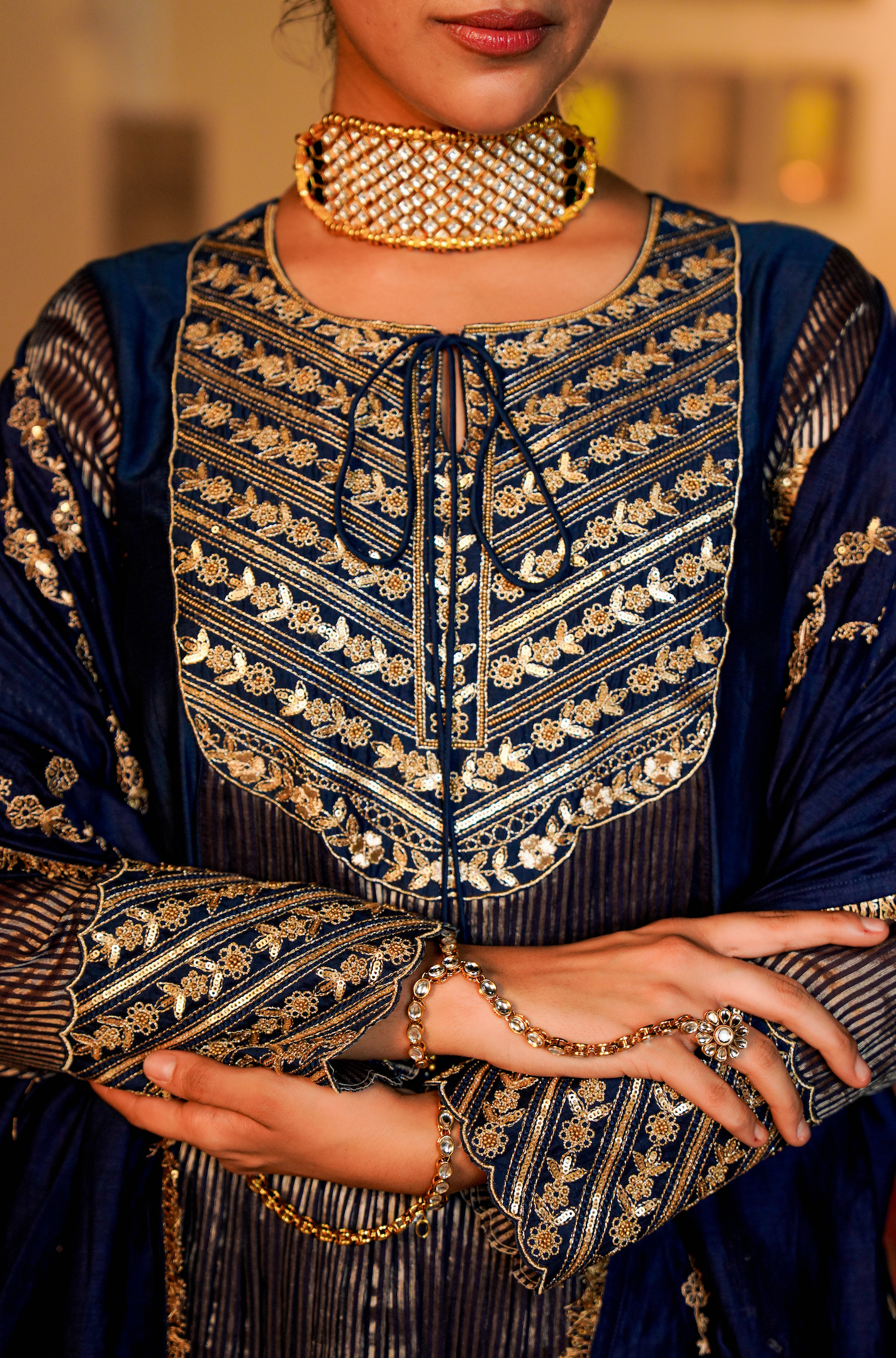 Midnight Bloom Flared Chanderi Suit Set