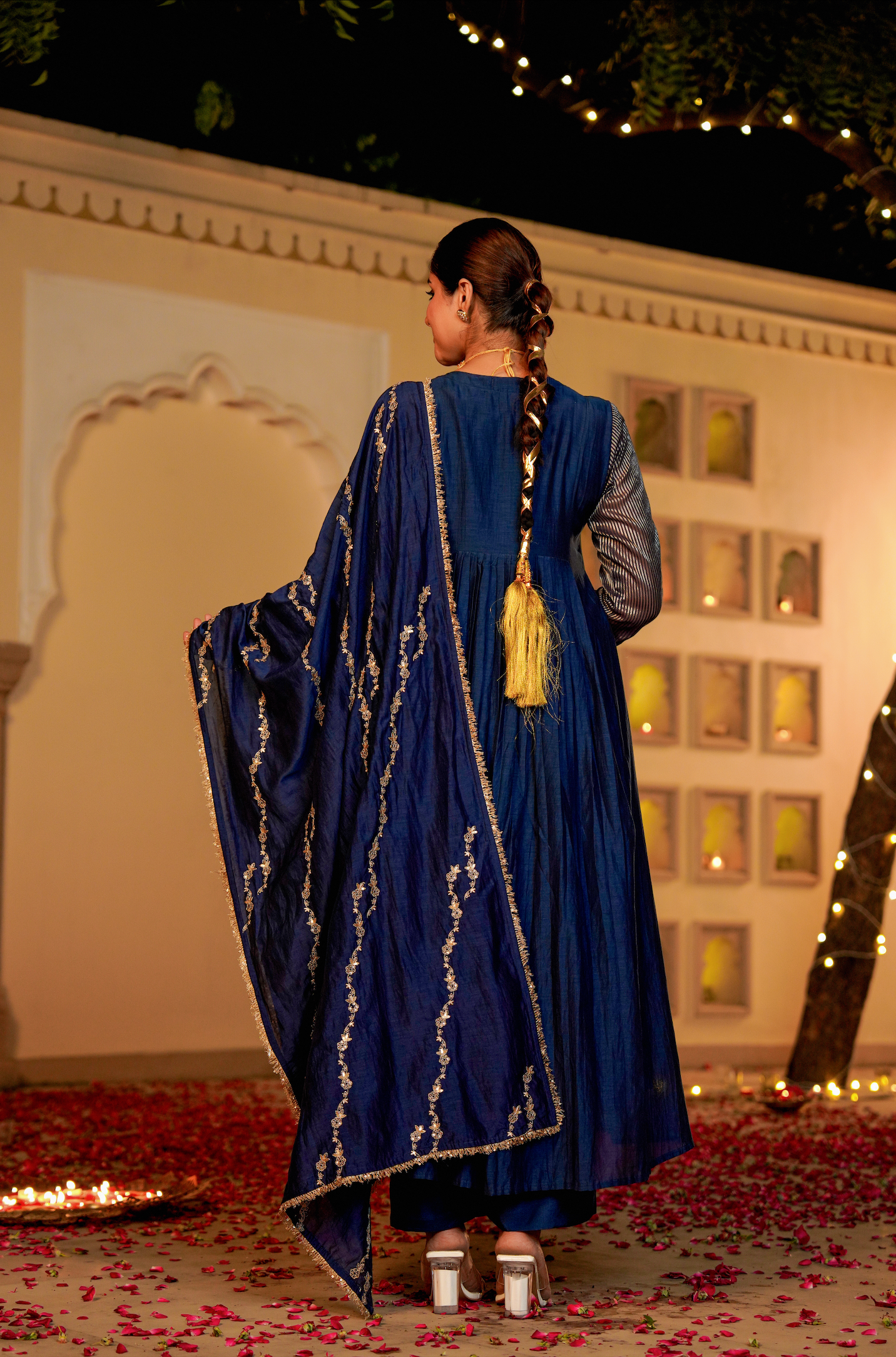 Midnight Bloom Flared Chanderi Suit Set