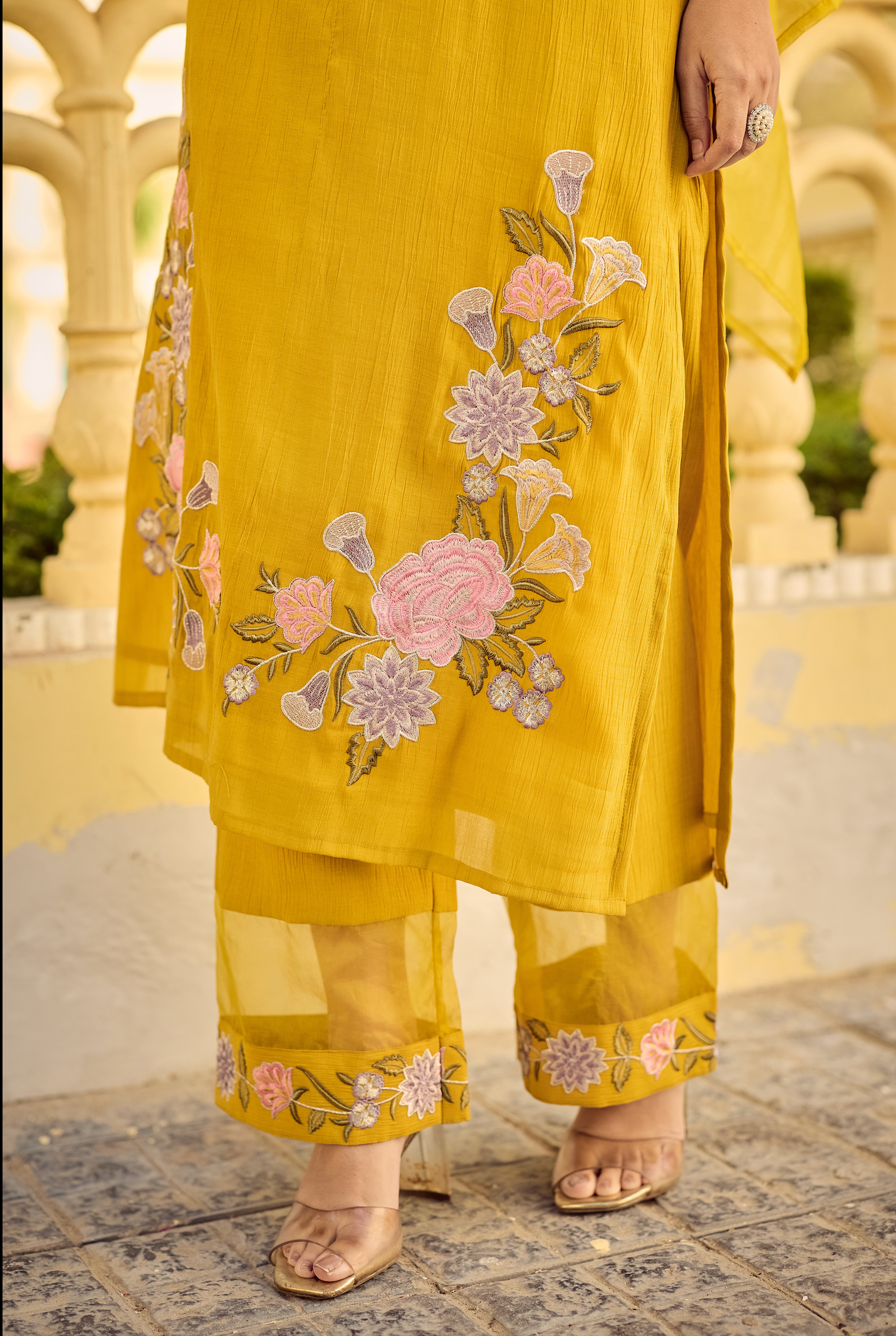 Noor Mustard Embellished Suit Set