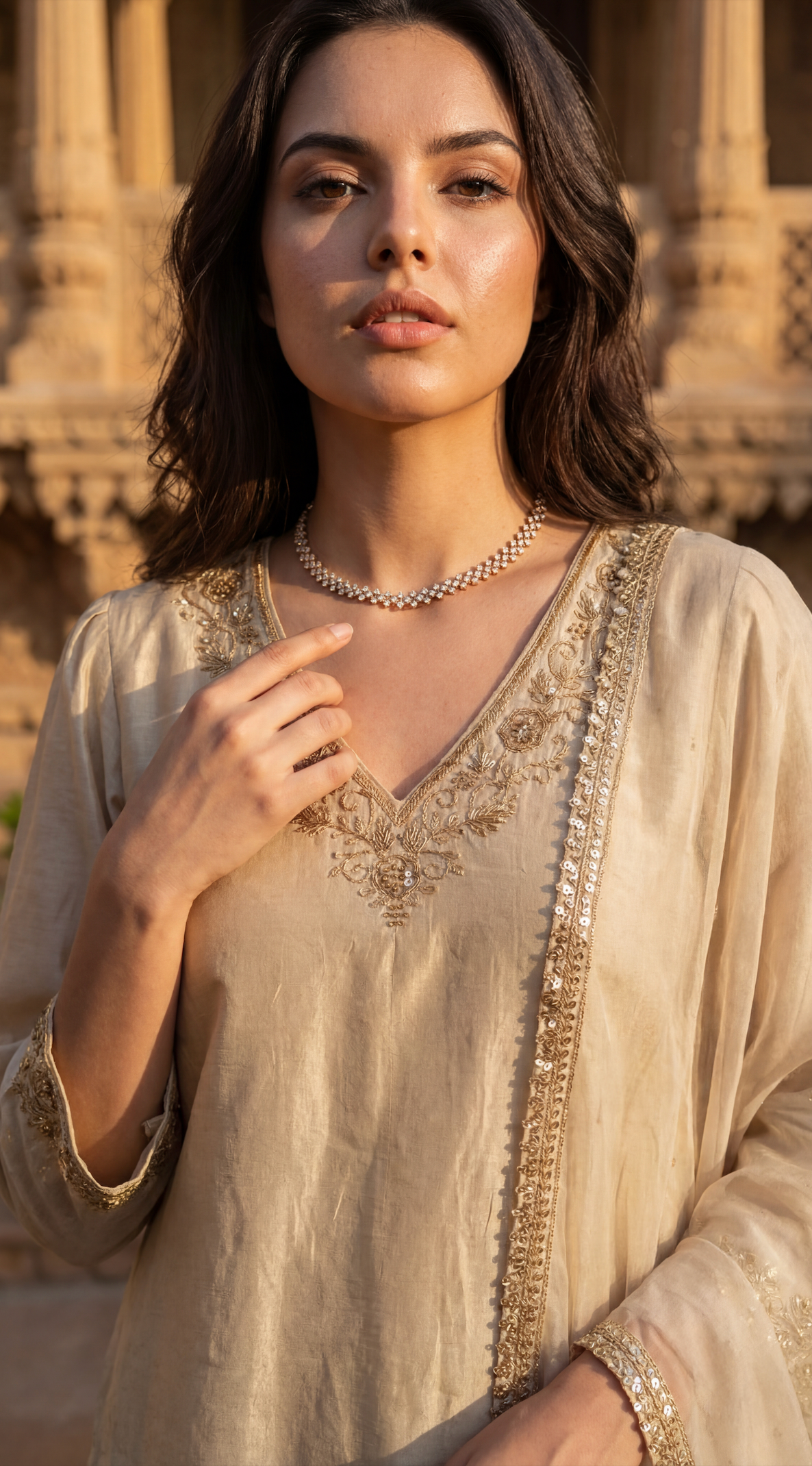 Ivory Bloom Chanderi Suit Set