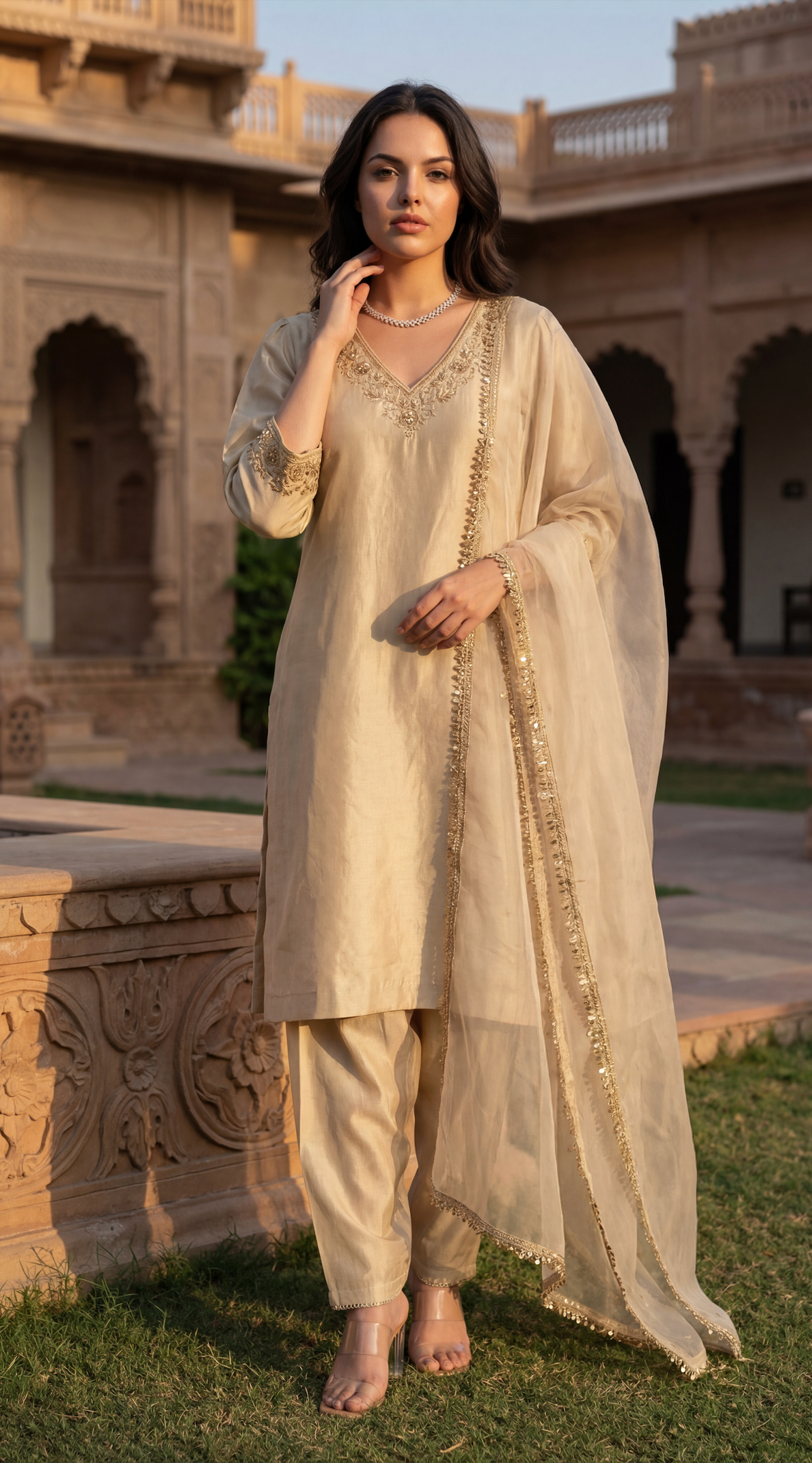 Ivory Bloom Chanderi Suit Set