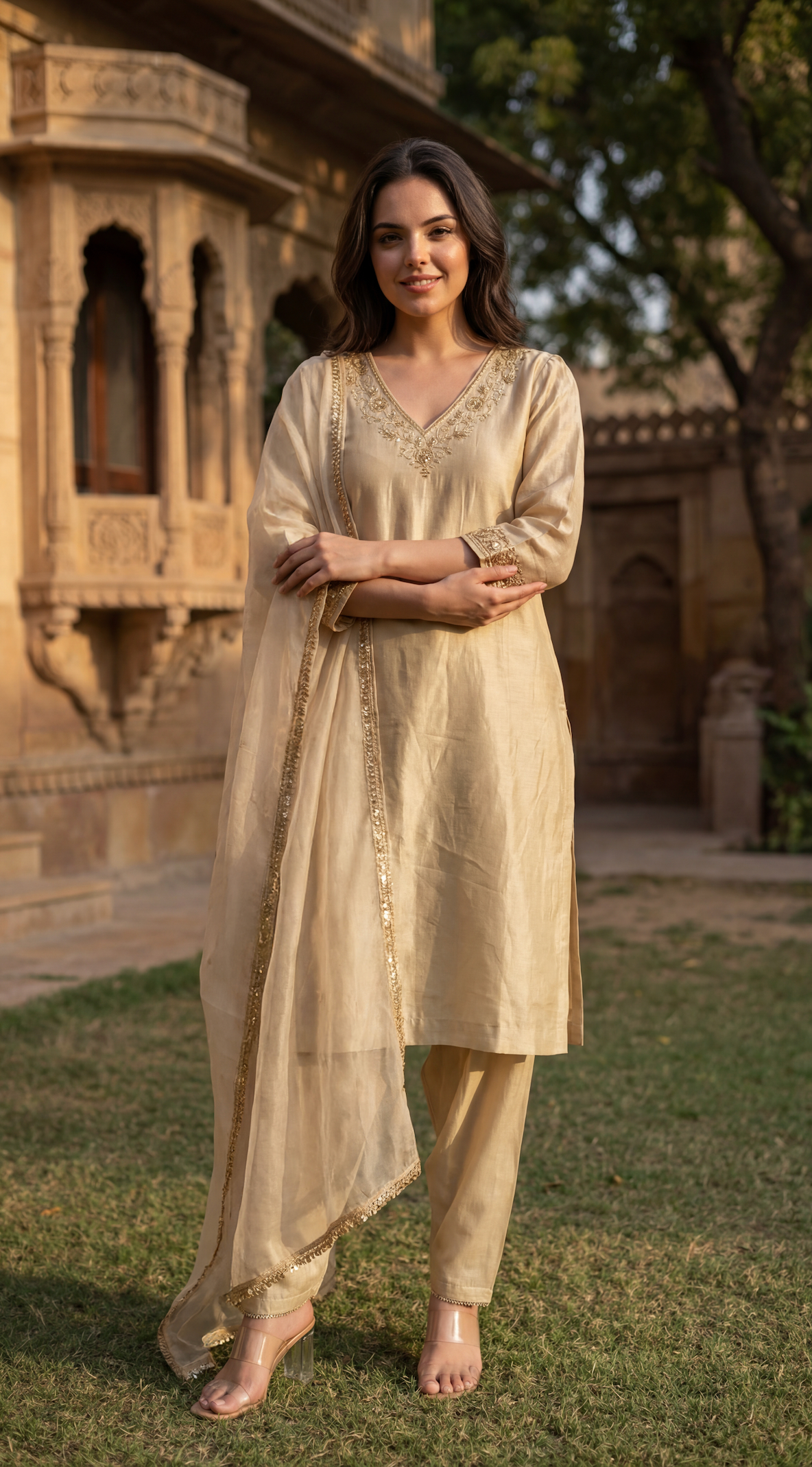 Ivory Bloom Chanderi Suit Set