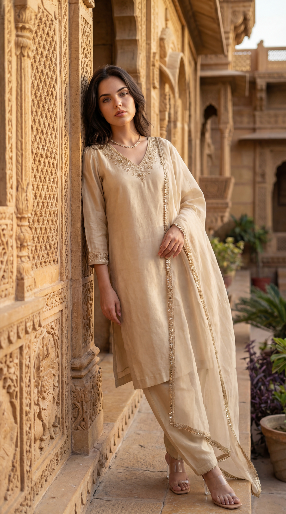 Ivory Bloom Chanderi Suit Set