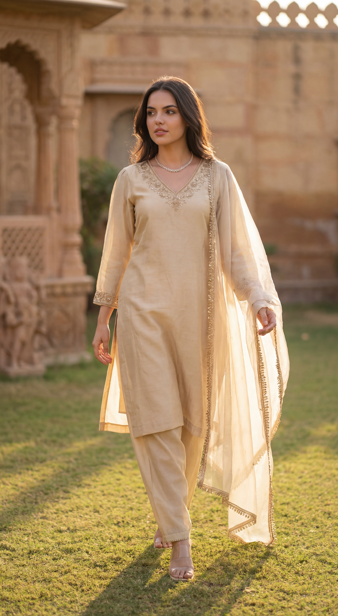 Ivory Bloom Chanderi Suit Set
