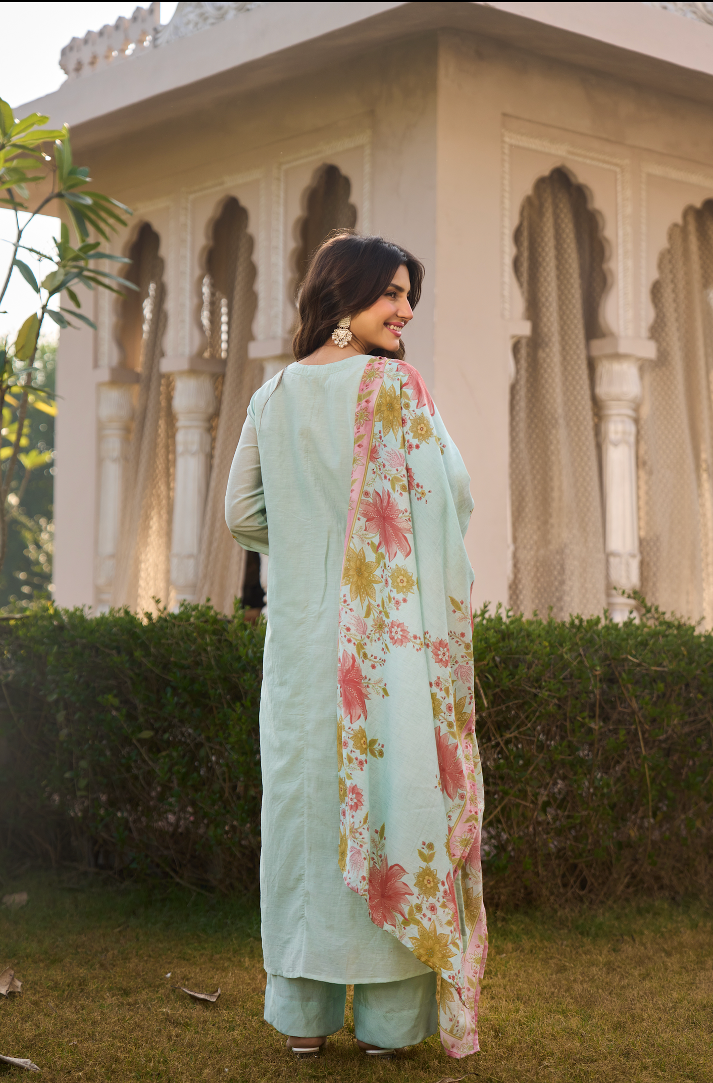 Mint Blossom Chanderi Suit Set