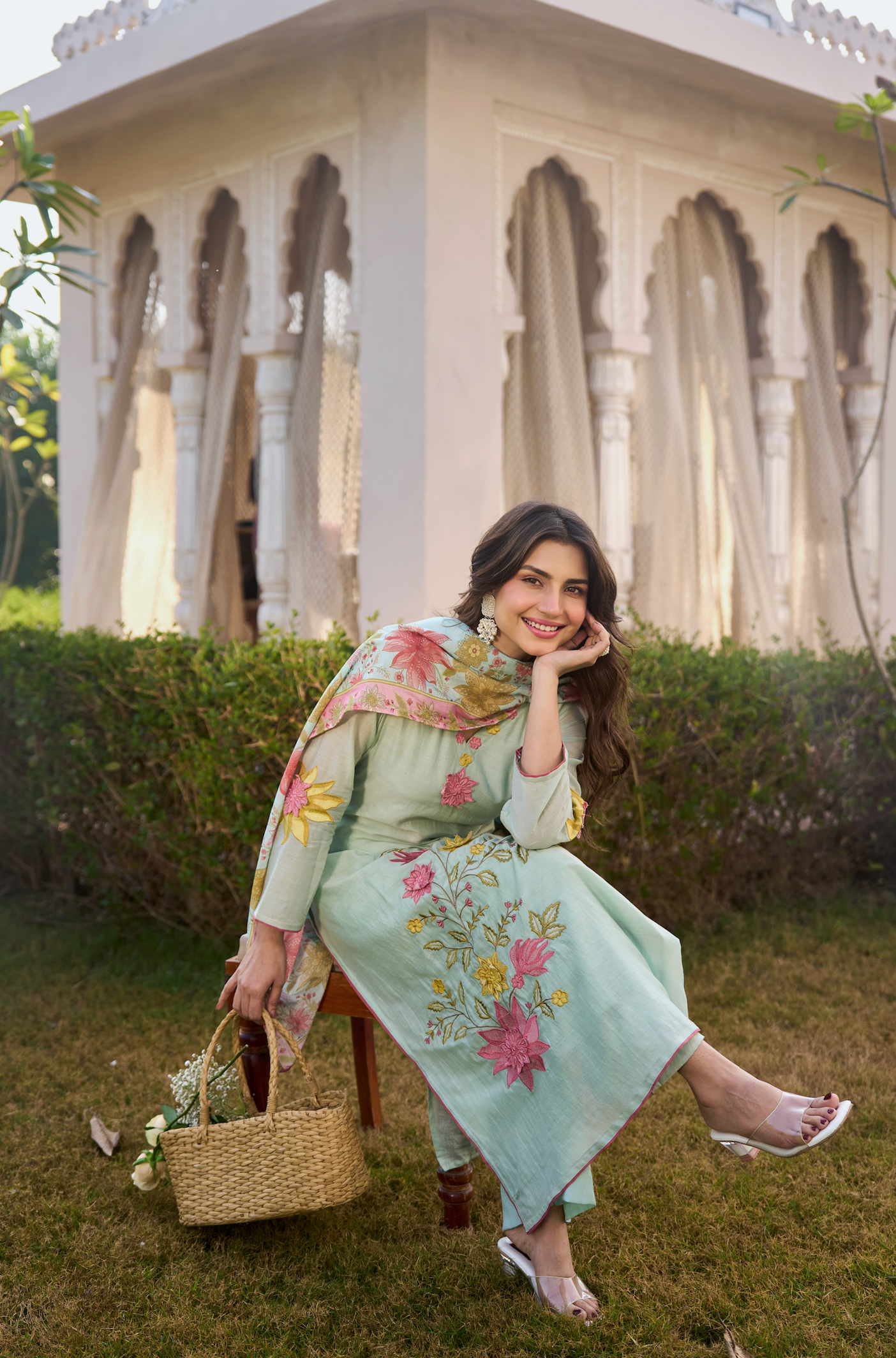 Mint Blossom Chanderi Suit Set