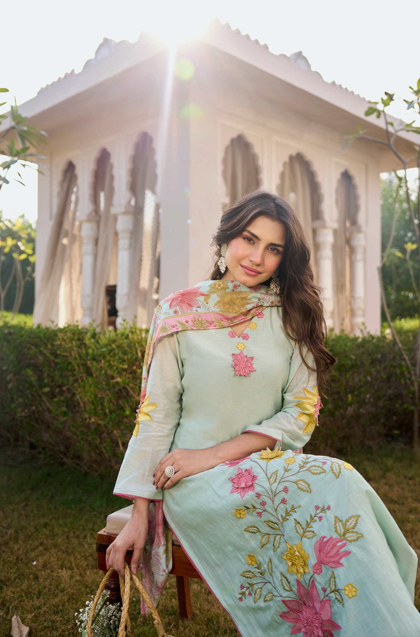 Mint Blossom Chanderi Suit Set