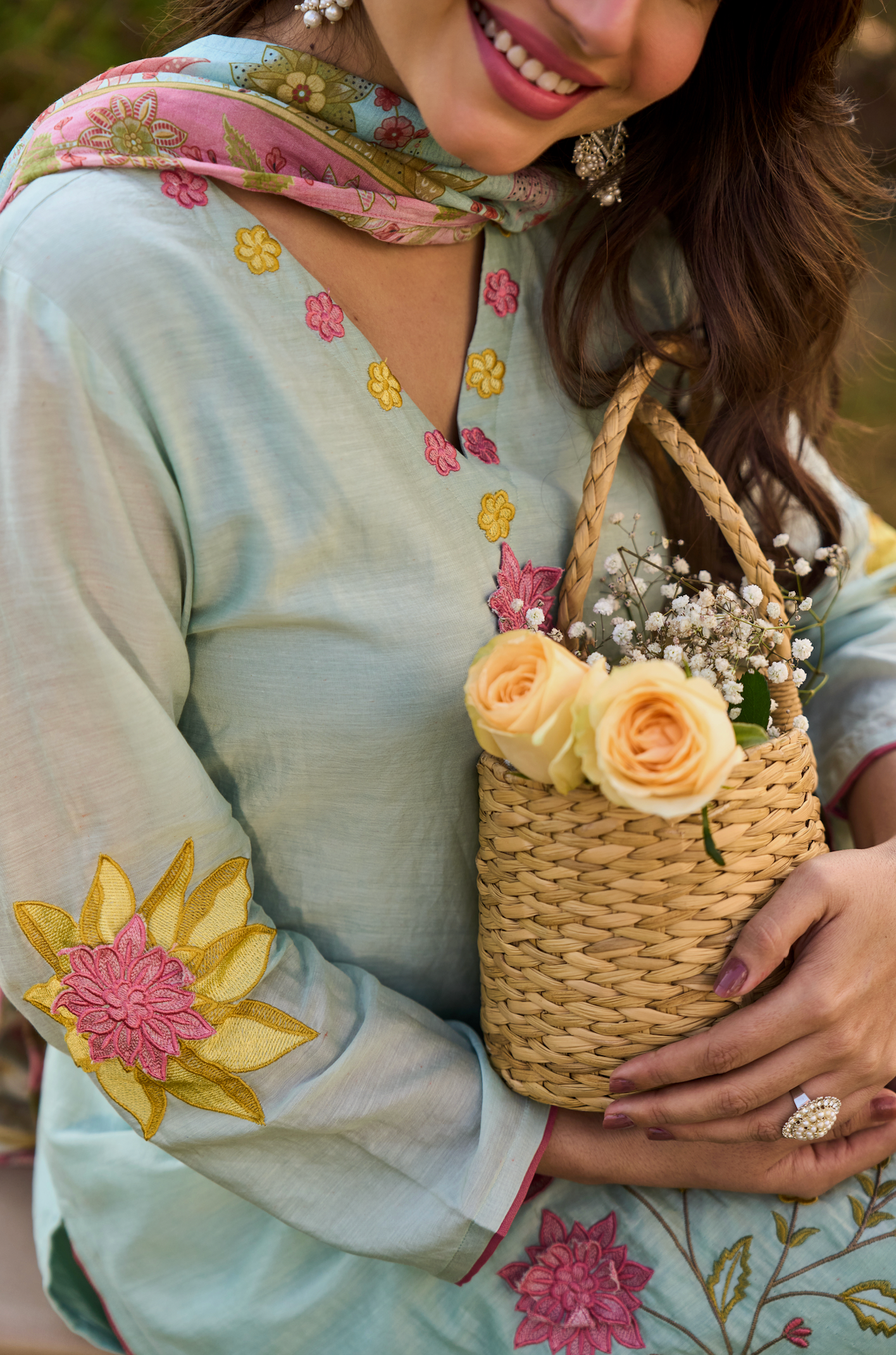 Mint Blossom Chanderi Suit Set