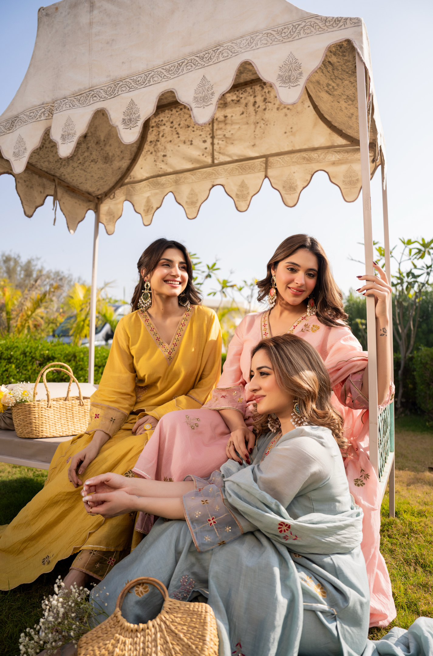 Sky Mist Chanderi Ensemble Suit Set