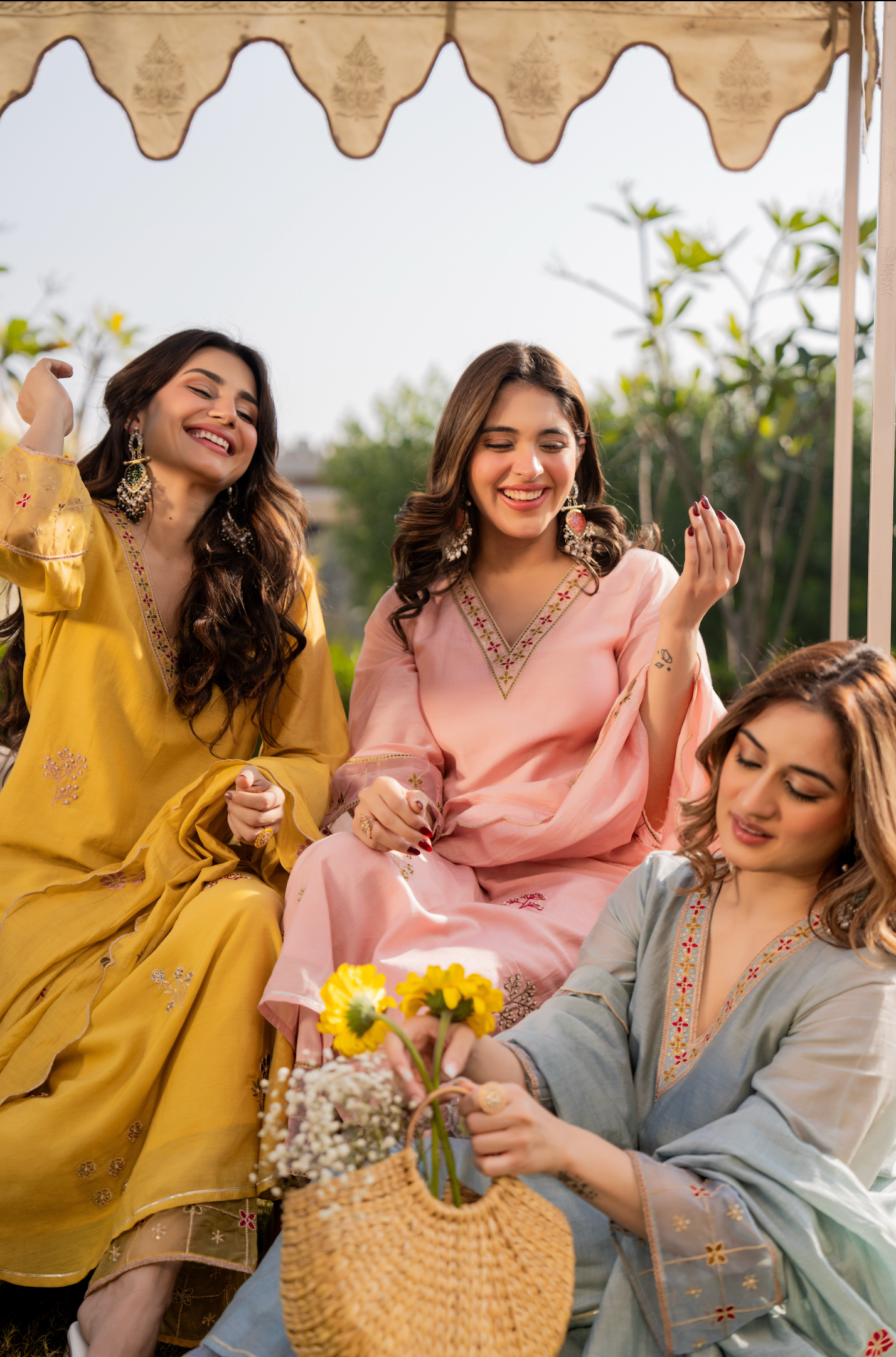 Sky Mist Chanderi Ensemble Suit Set