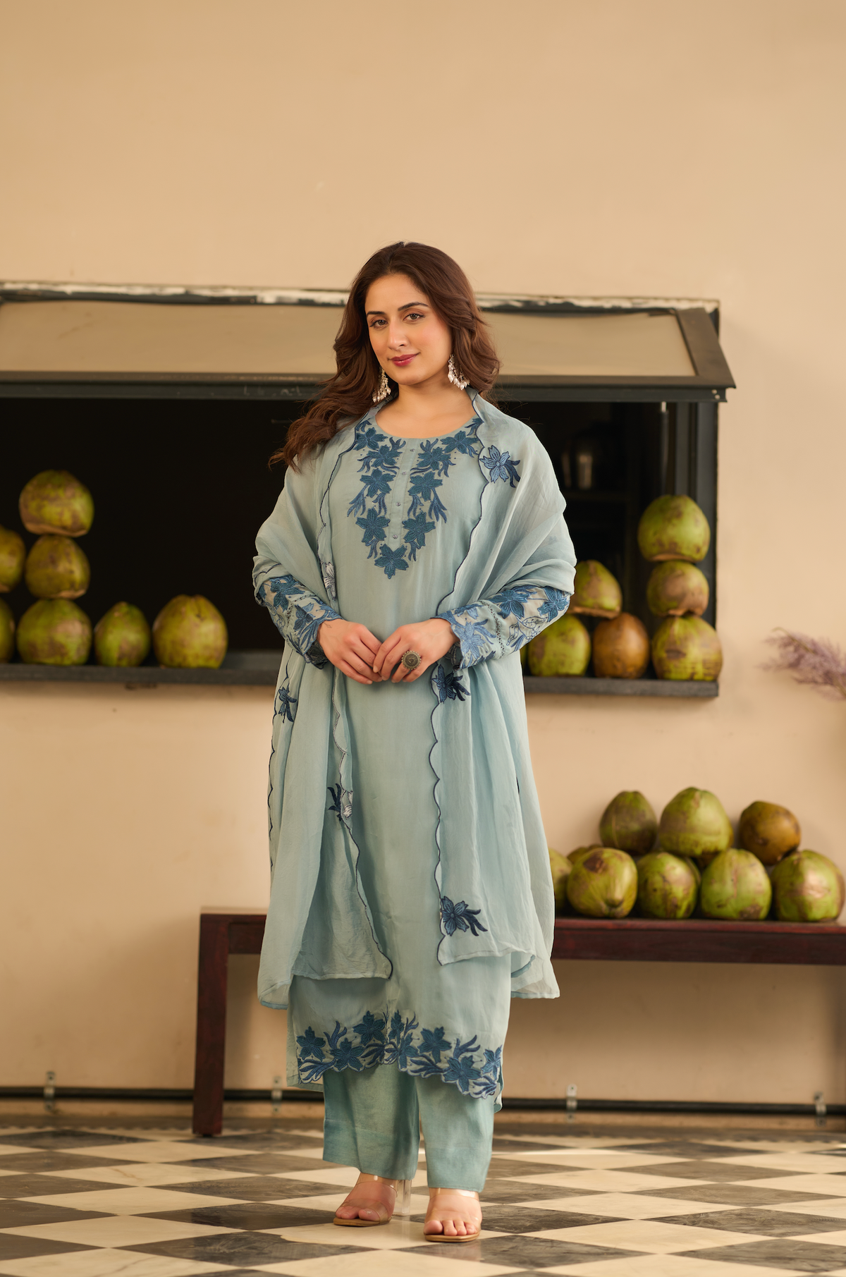 Powder Blue Blossom Kurta Set