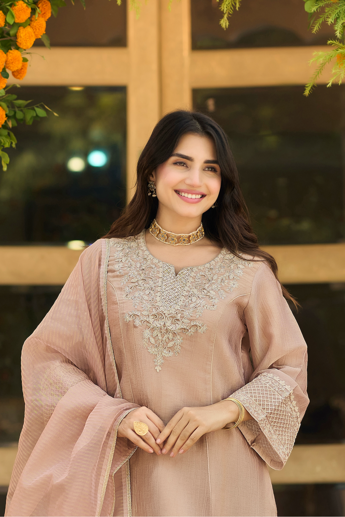 Dusty Rose Embroidered Kurta Set