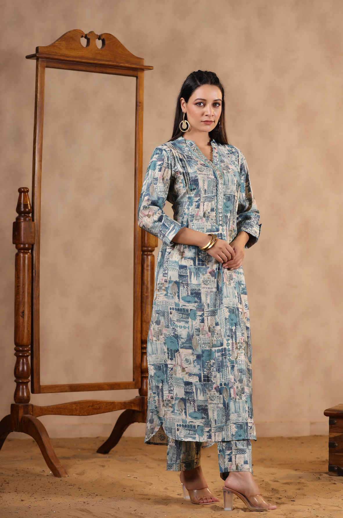 Sky-Blue Muslin Kurta Set